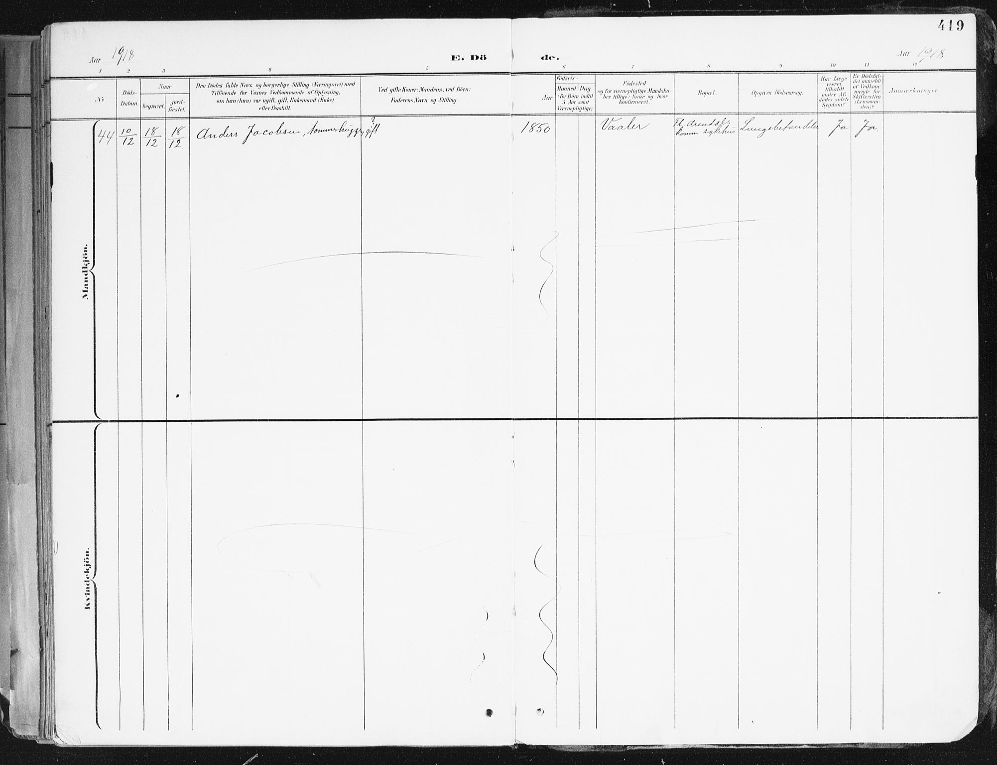 Arendal sokneprestkontor, Trefoldighet, AV/SAK-1111-0040/F/Fa/L0010: Ministerialbok nr. A 10, 1900-1919, s. 419