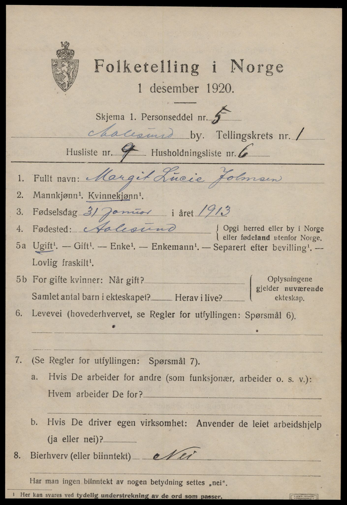 SAT, Folketelling 1920 for 1501 Ålesund kjøpstad, 1920, s. 9800
