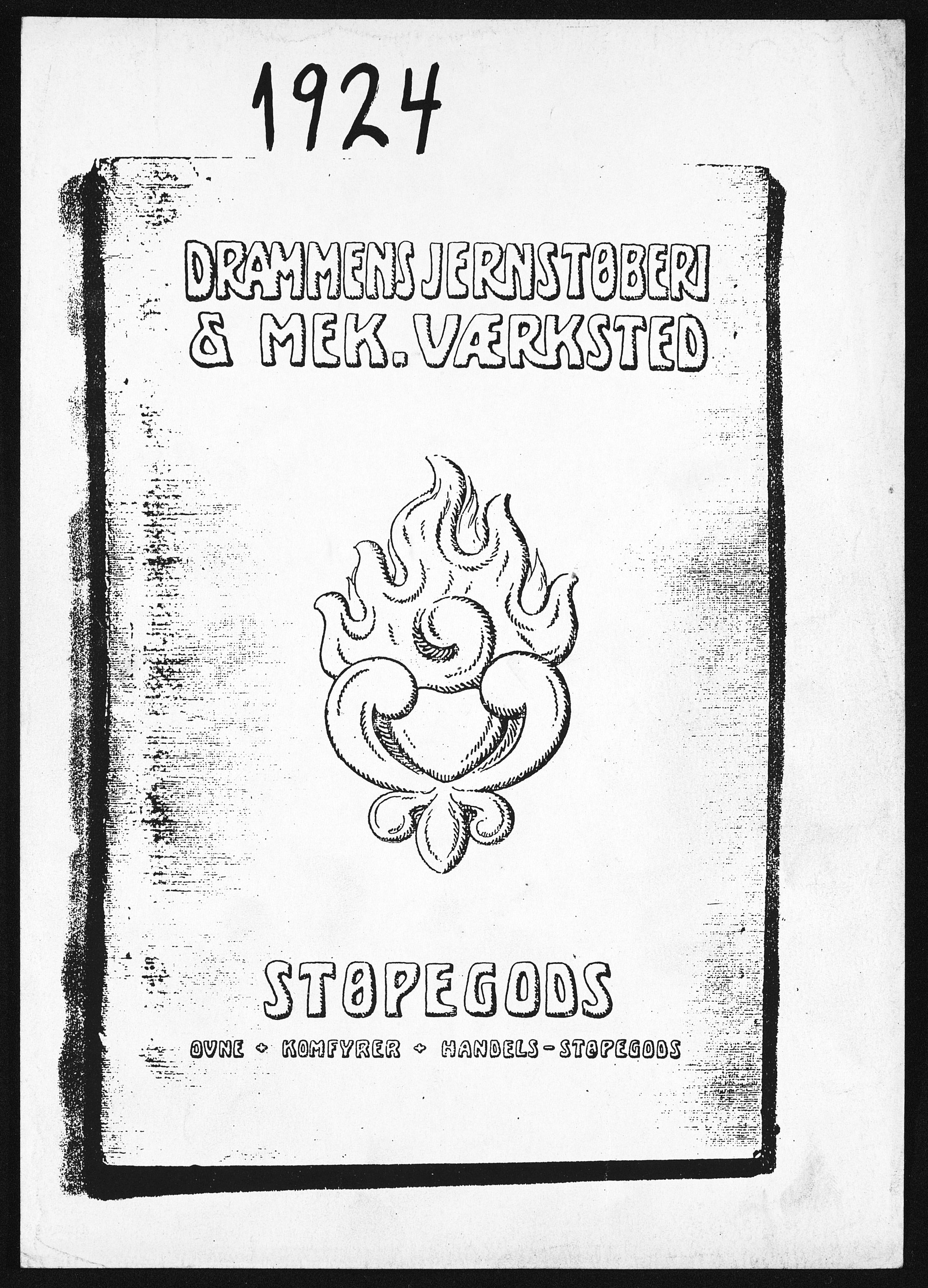 Næs Jernverksmuseets samling av historiske ovnskataloger, NESJ/NJM-006/01/L0048: Drammens Jernstøberi & Mek. Værksted, Støbegods, Ovne, Komfyrer, Handels-Støpegods, 1924, 1924