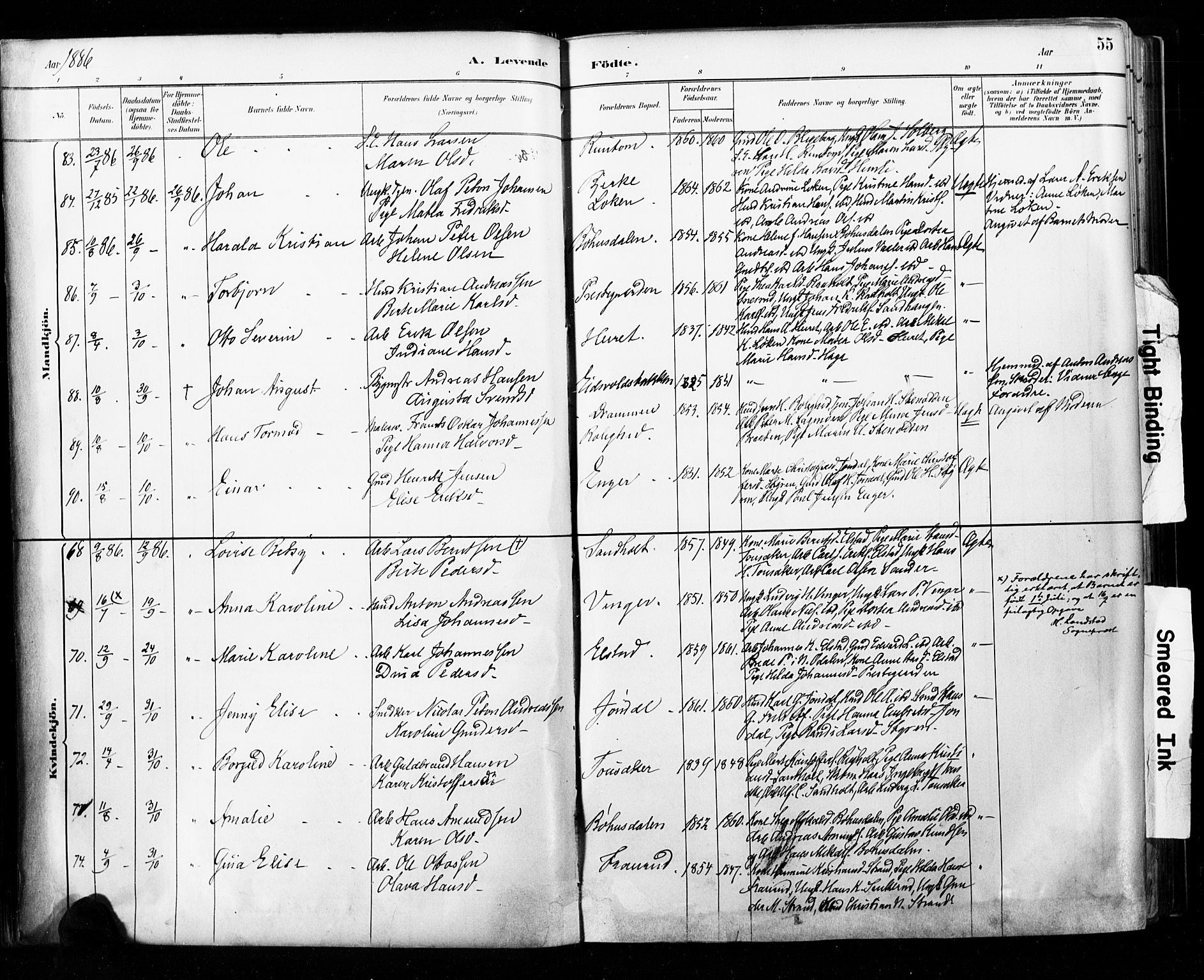 Eidsvoll prestekontor Kirkebøker, AV/SAO-A-10888/F/Fa/L0002: Ministerialbok nr. I 2, 1882-1895, s. 55