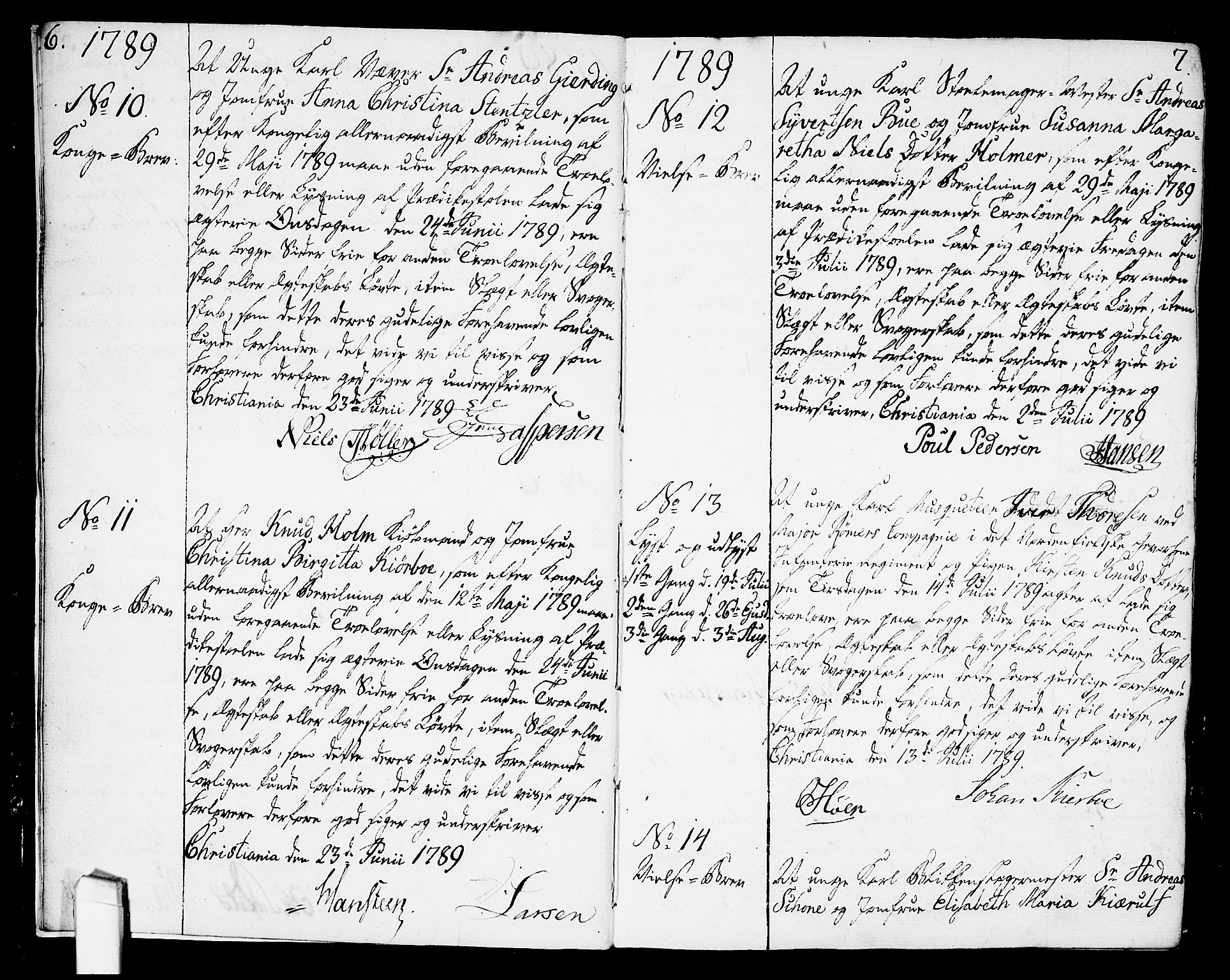 Oslo domkirke Kirkebøker, AV/SAO-A-10752/L/La/L0010: Forlovererklæringer nr. 10, 1789-1807, s. 6-7