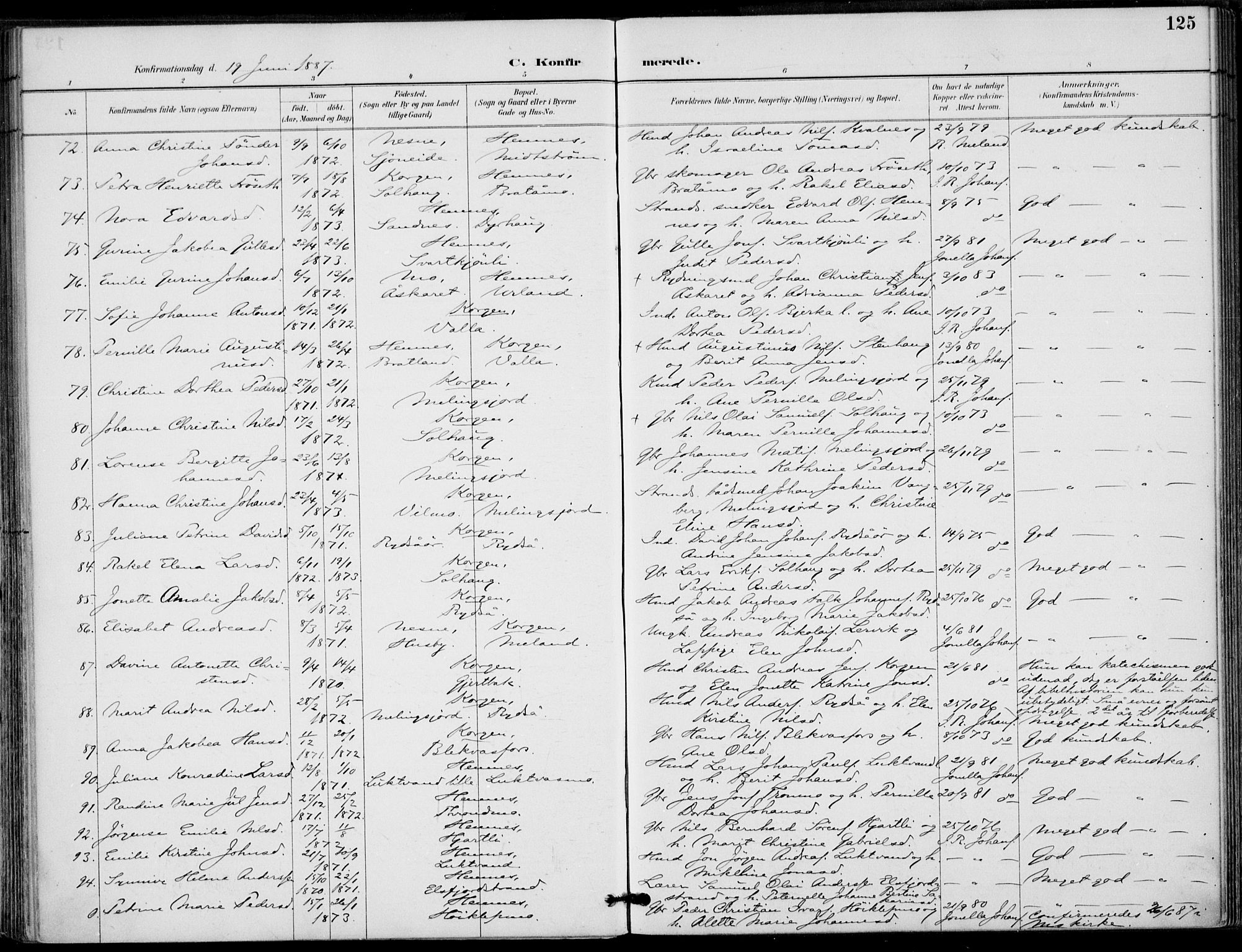 Ministerialprotokoller, klokkerbøker og fødselsregistre - Nordland, SAT/A-1459/825/L0362: Ministerialbok nr. 825A16, 1886-1908, s. 125