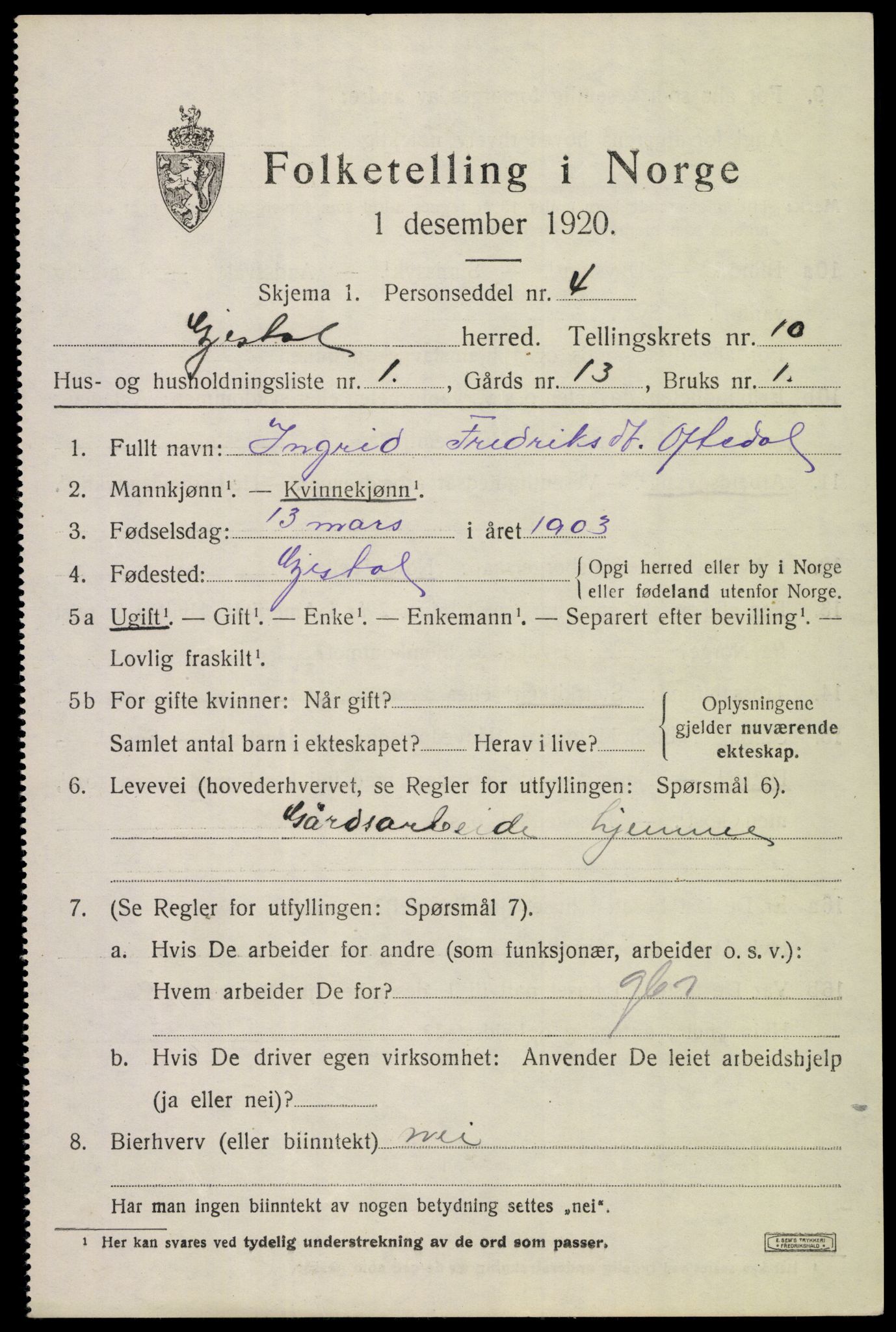 SAST, Folketelling 1920 for 1122 Gjesdal herred, 1920, s. 4576