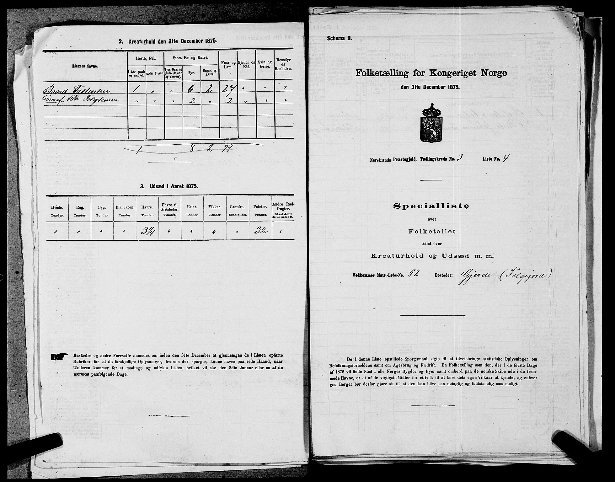 SAST, Folketelling 1875 for 1139P Nedstrand prestegjeld, 1875, s. 449