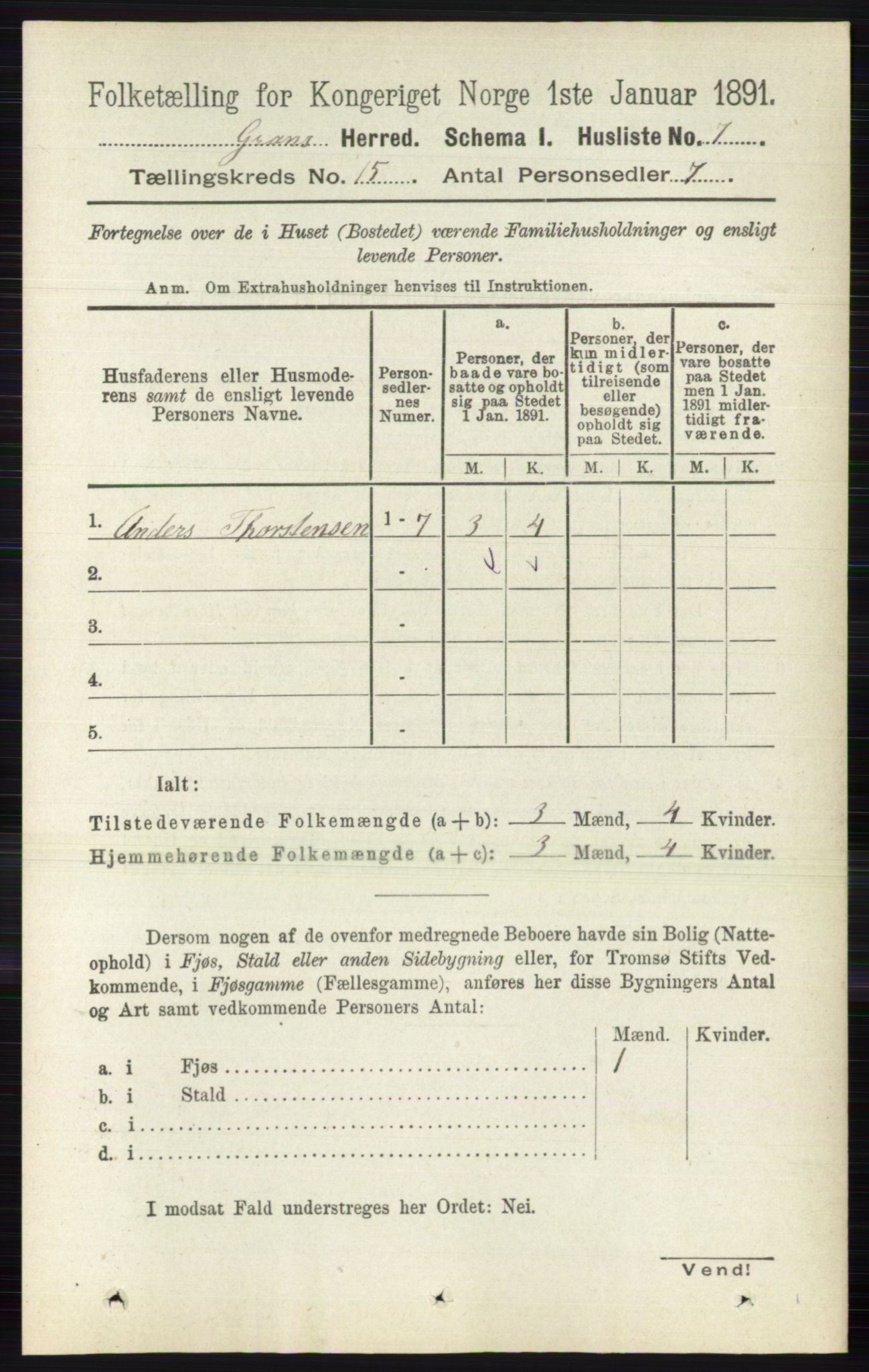 RA, Folketelling 1891 for 0534 Gran herred, 1891, s. 7547