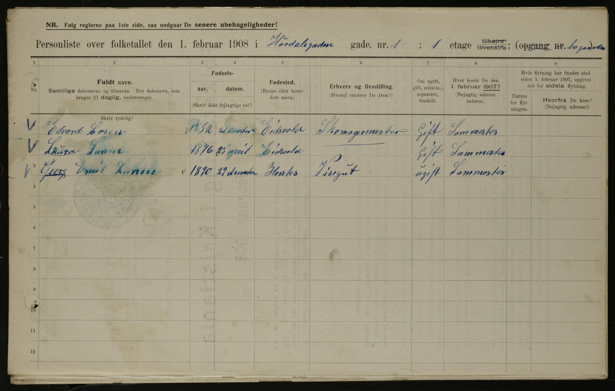 OBA, Kommunal folketelling 1.2.1908 for Kristiania kjøpstad, 1908, s. 37942