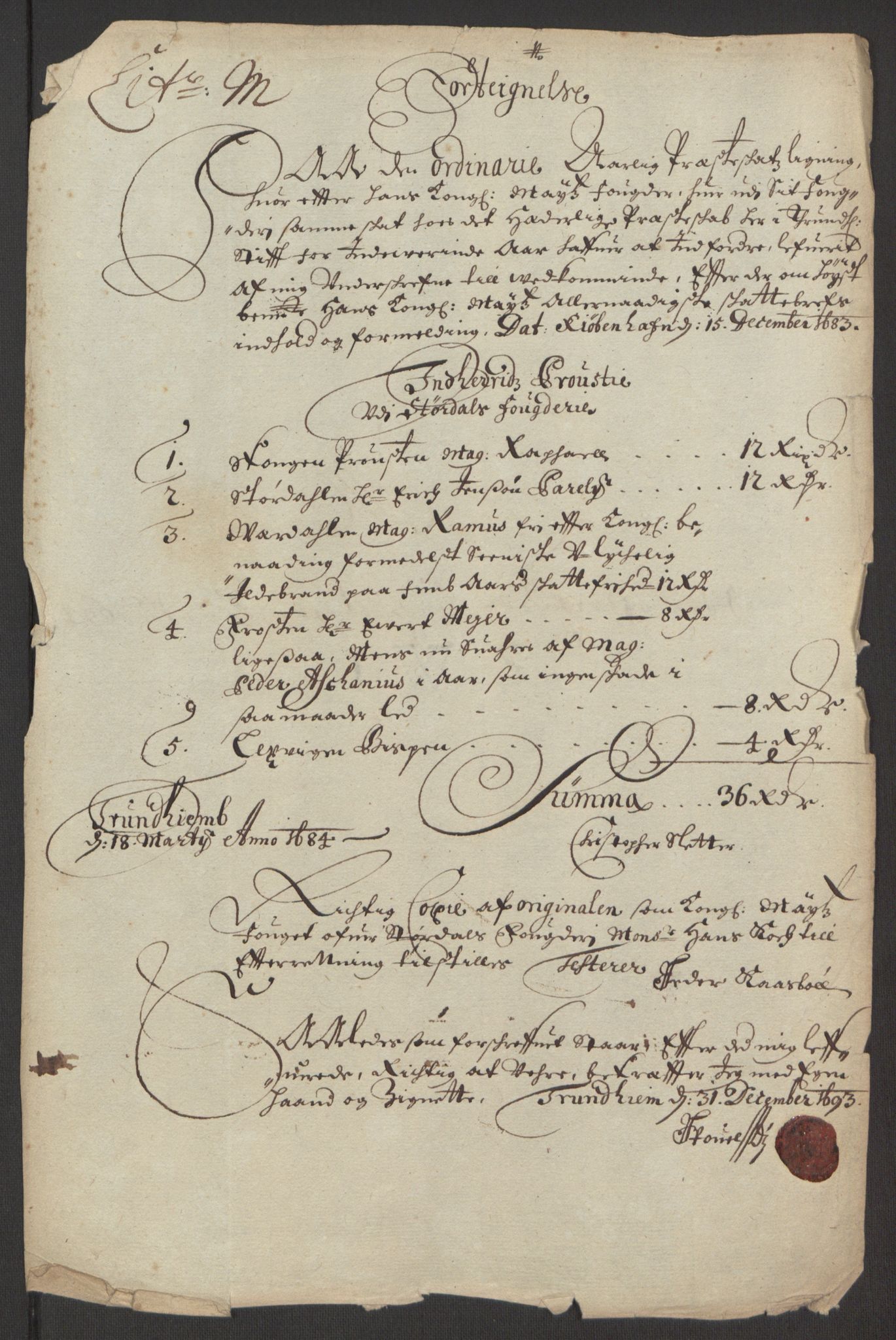 Rentekammeret inntil 1814, Reviderte regnskaper, Fogderegnskap, AV/RA-EA-4092/R62/L4186: Fogderegnskap Stjørdal og Verdal, 1693-1694, s. 133
