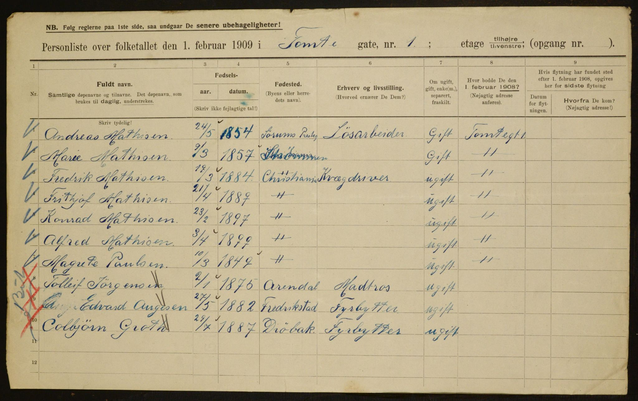 OBA, Kommunal folketelling 1.2.1909 for Kristiania kjøpstad, 1909, s. 102840