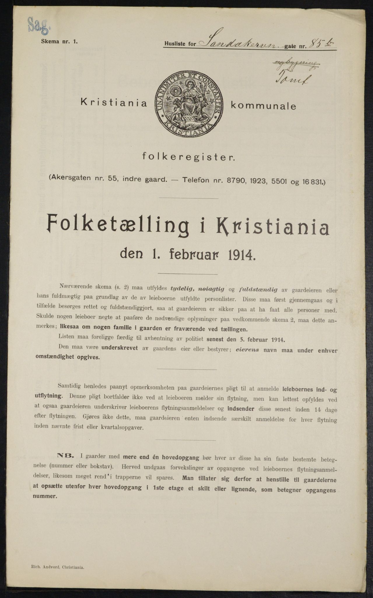 OBA, Kommunal folketelling 1.2.1914 for Kristiania, 1914, s. 87235