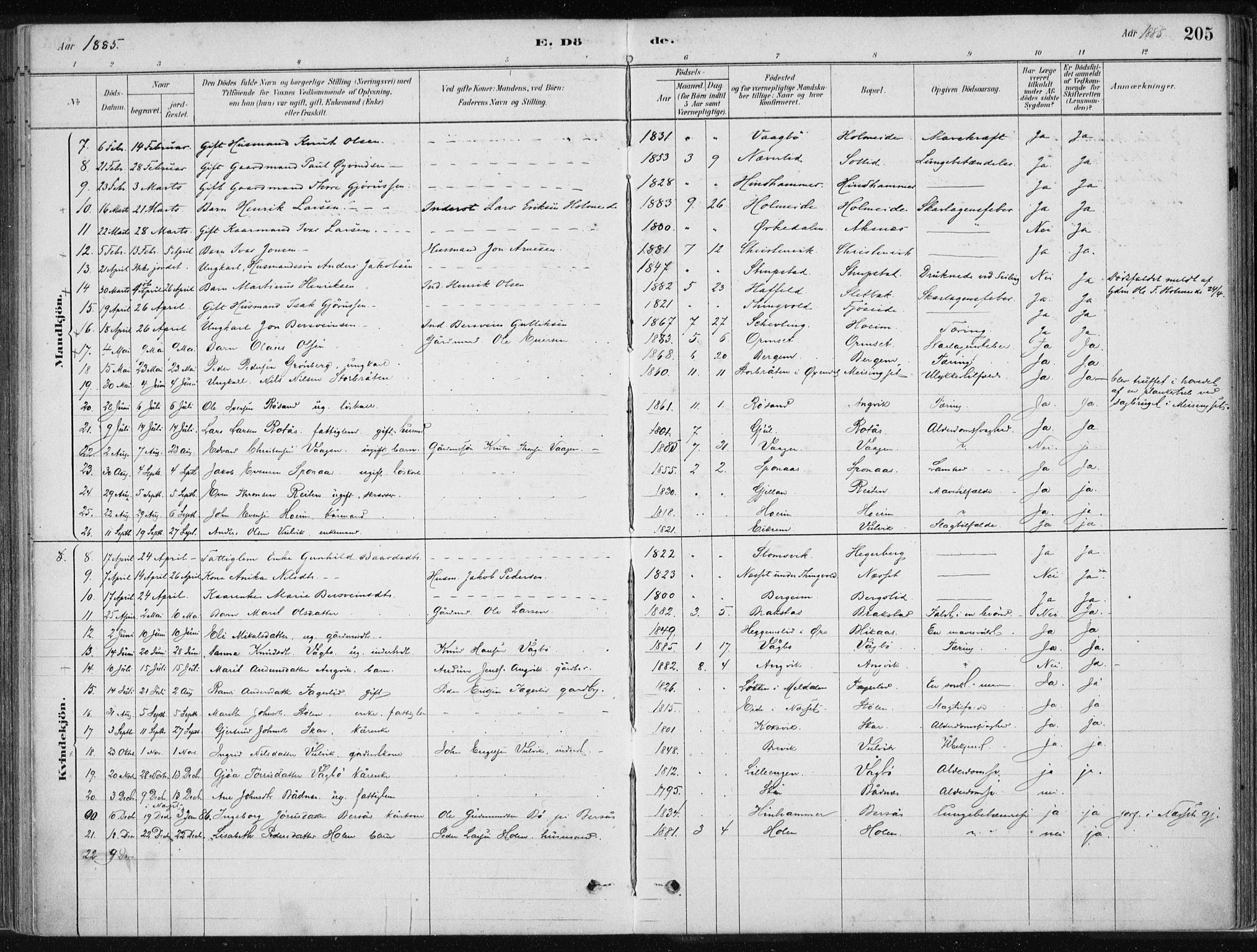 Ministerialprotokoller, klokkerbøker og fødselsregistre - Møre og Romsdal, AV/SAT-A-1454/586/L0987: Ministerialbok nr. 586A13, 1879-1892, s. 205