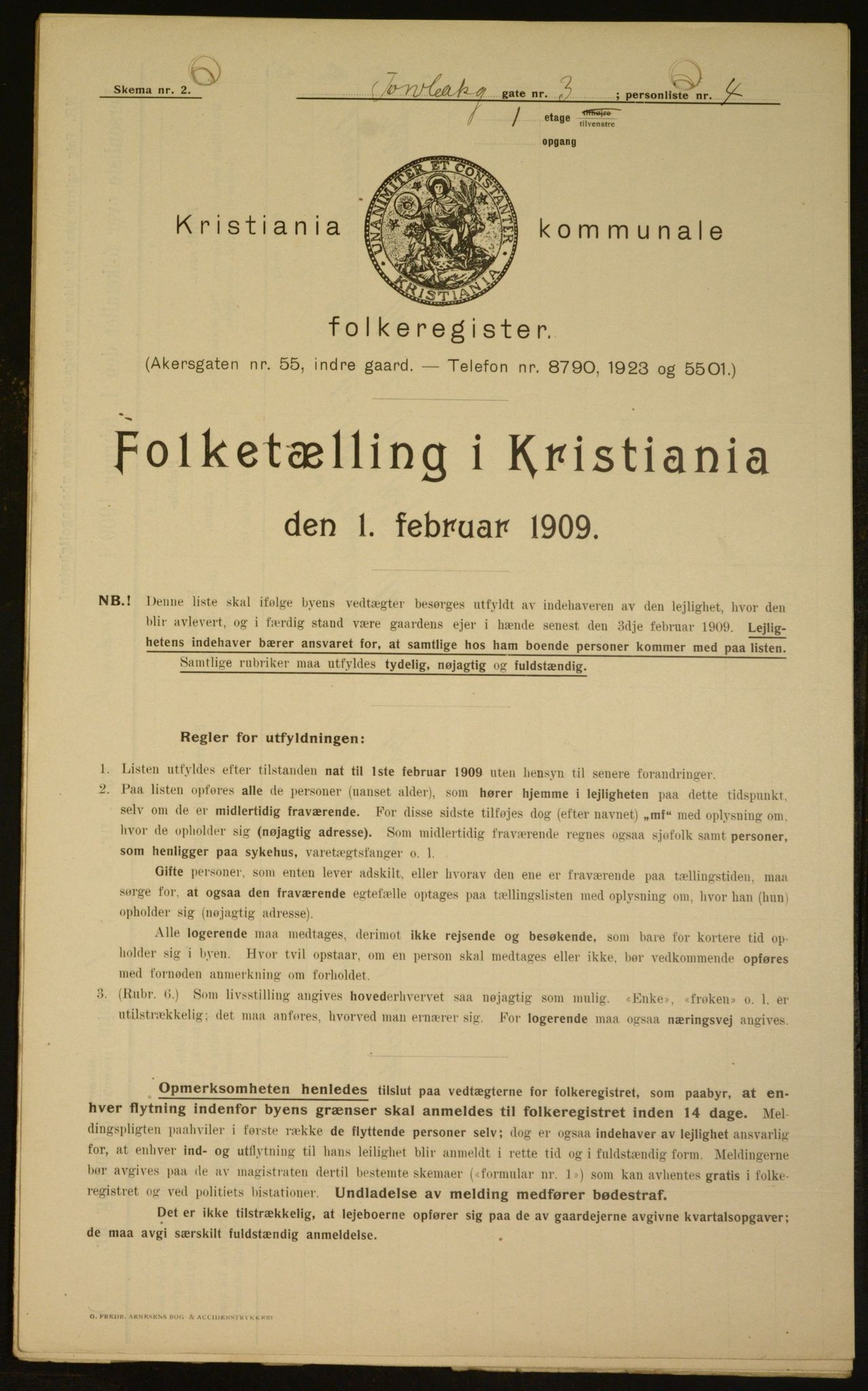 OBA, Kommunal folketelling 1.2.1909 for Kristiania kjøpstad, 1909, s. 104380