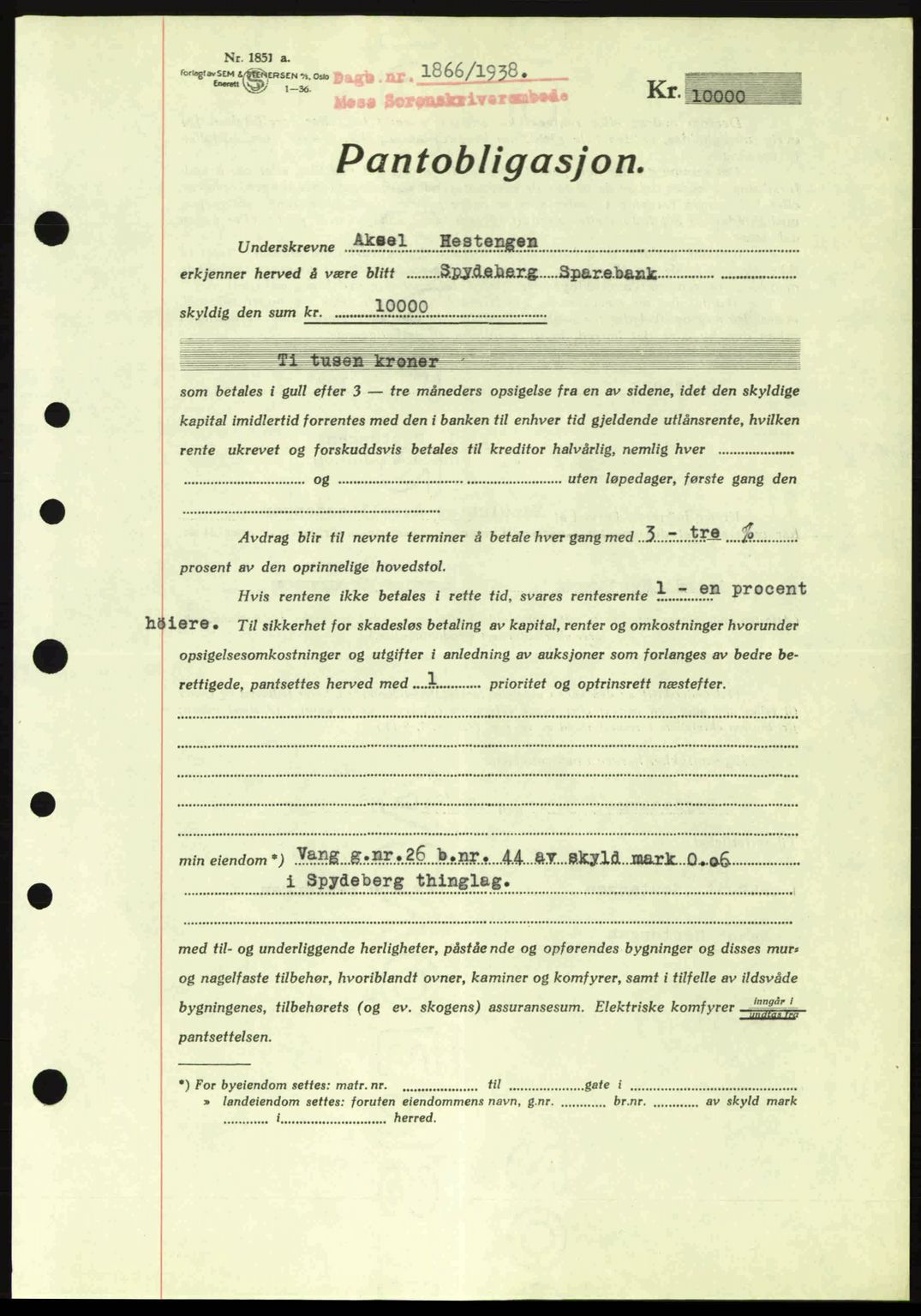 Moss sorenskriveri, SAO/A-10168: Pantebok nr. B6, 1938-1938, Dagboknr: 1866/1938