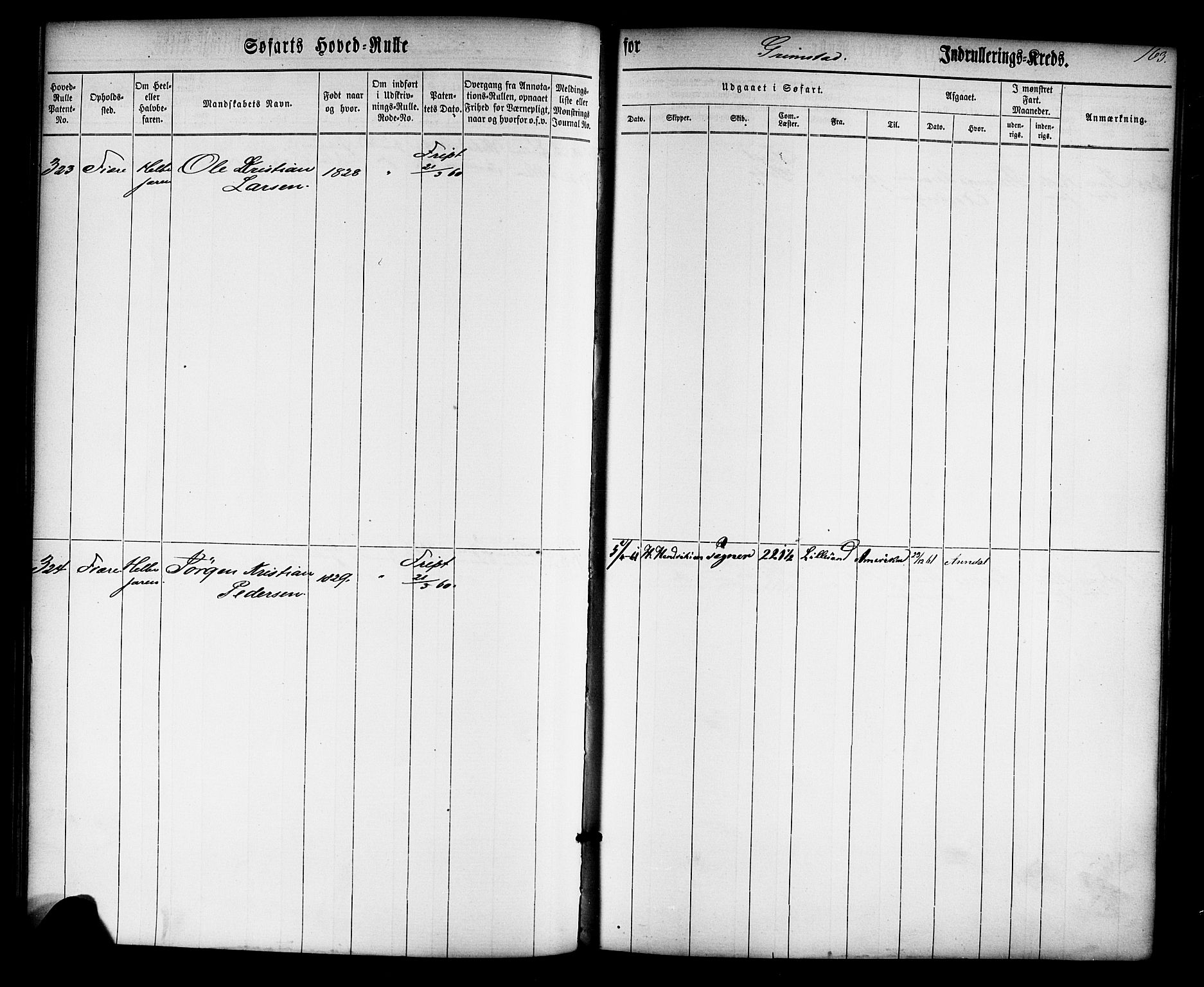 Grimstad mønstringskrets, AV/SAK-2031-0013/F/Fb/L0008: Hovedrulle nr 1-766, V-21, 1860-1869, s. 168