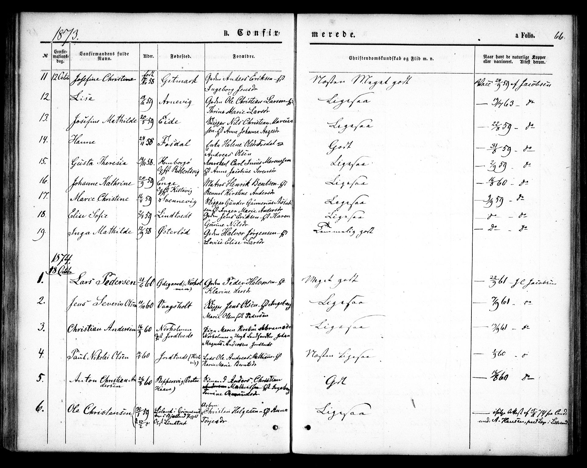 Hommedal sokneprestkontor, SAK/1111-0023/F/Fa/Faa/L0002: Ministerialbok nr. A 2, 1861-1884, s. 66