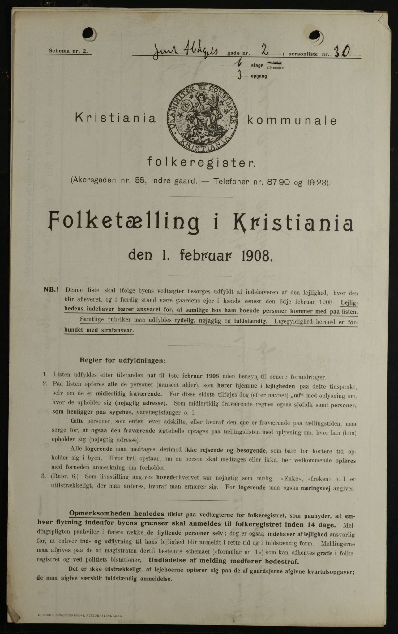 OBA, Kommunal folketelling 1.2.1908 for Kristiania kjøpstad, 1908, s. 42619