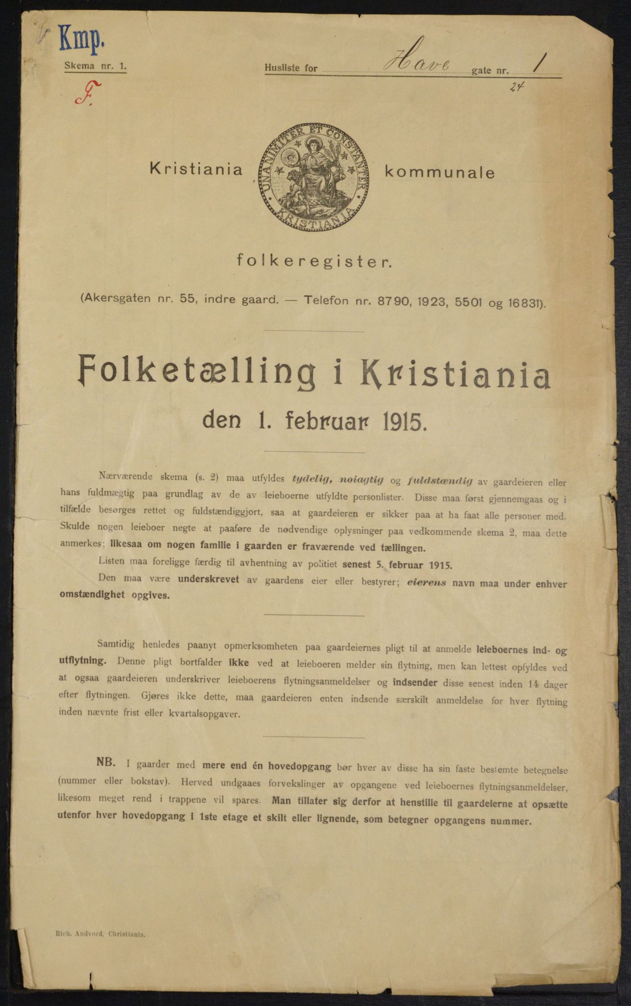 OBA, Kommunal folketelling 1.2.1915 for Kristiania, 1915, s. 32937
