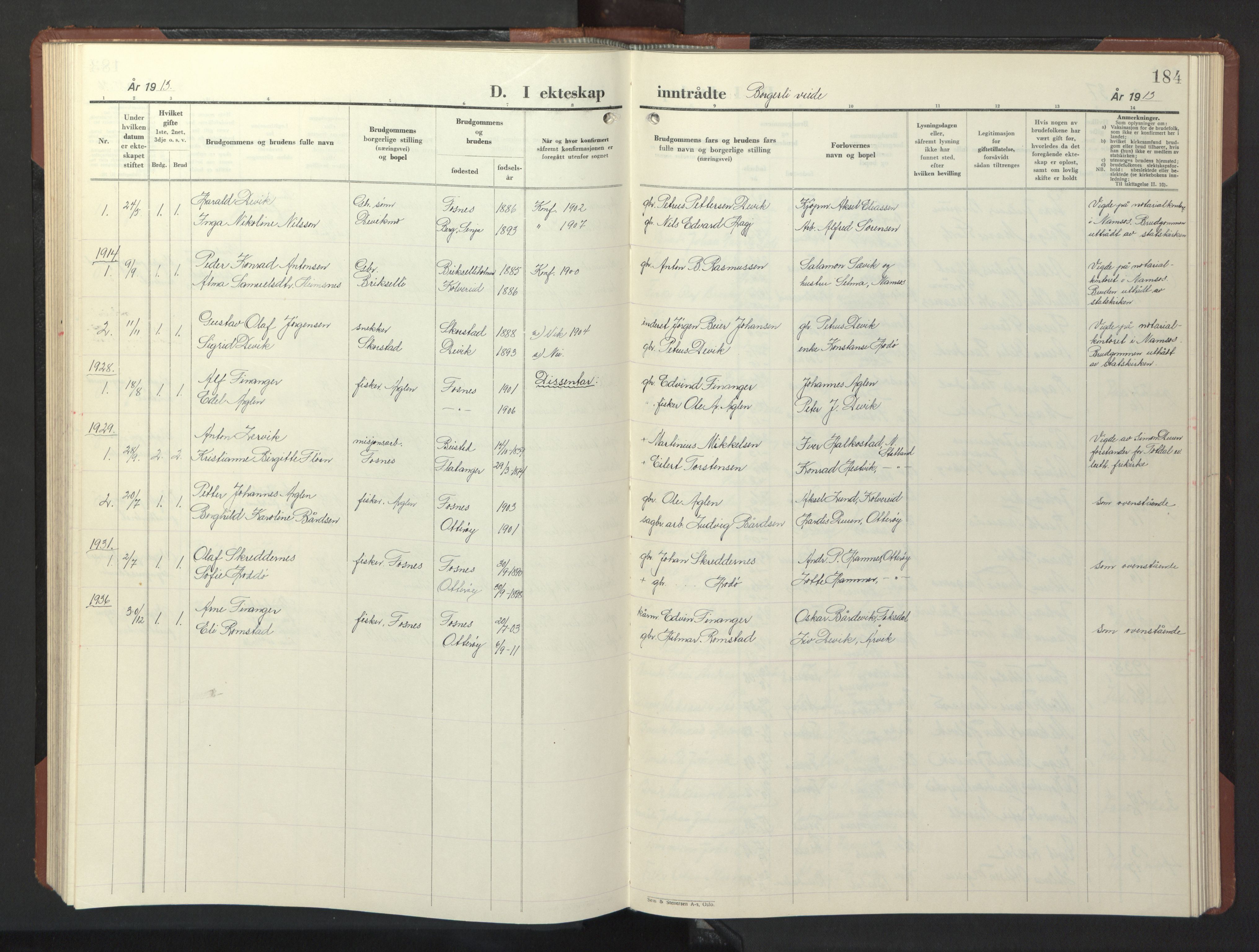 Ministerialprotokoller, klokkerbøker og fødselsregistre - Nord-Trøndelag, SAT/A-1458/773/L0625: Klokkerbok nr. 773C01, 1910-1952, s. 184