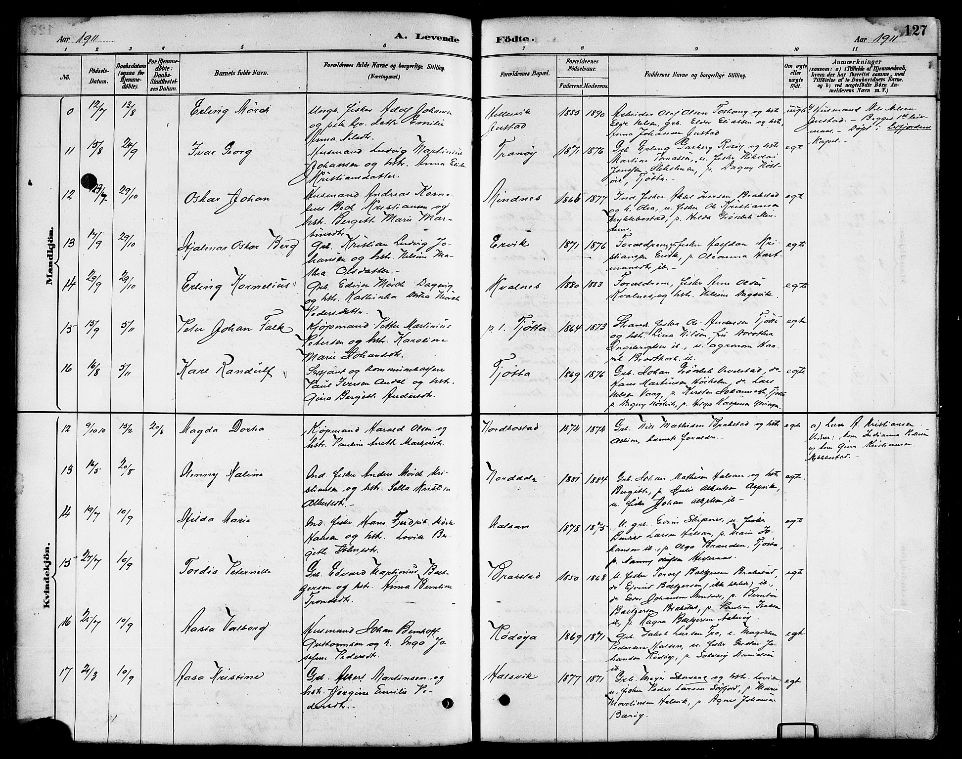 Ministerialprotokoller, klokkerbøker og fødselsregistre - Nordland, AV/SAT-A-1459/817/L0268: Klokkerbok nr. 817C03, 1884-1920, s. 127