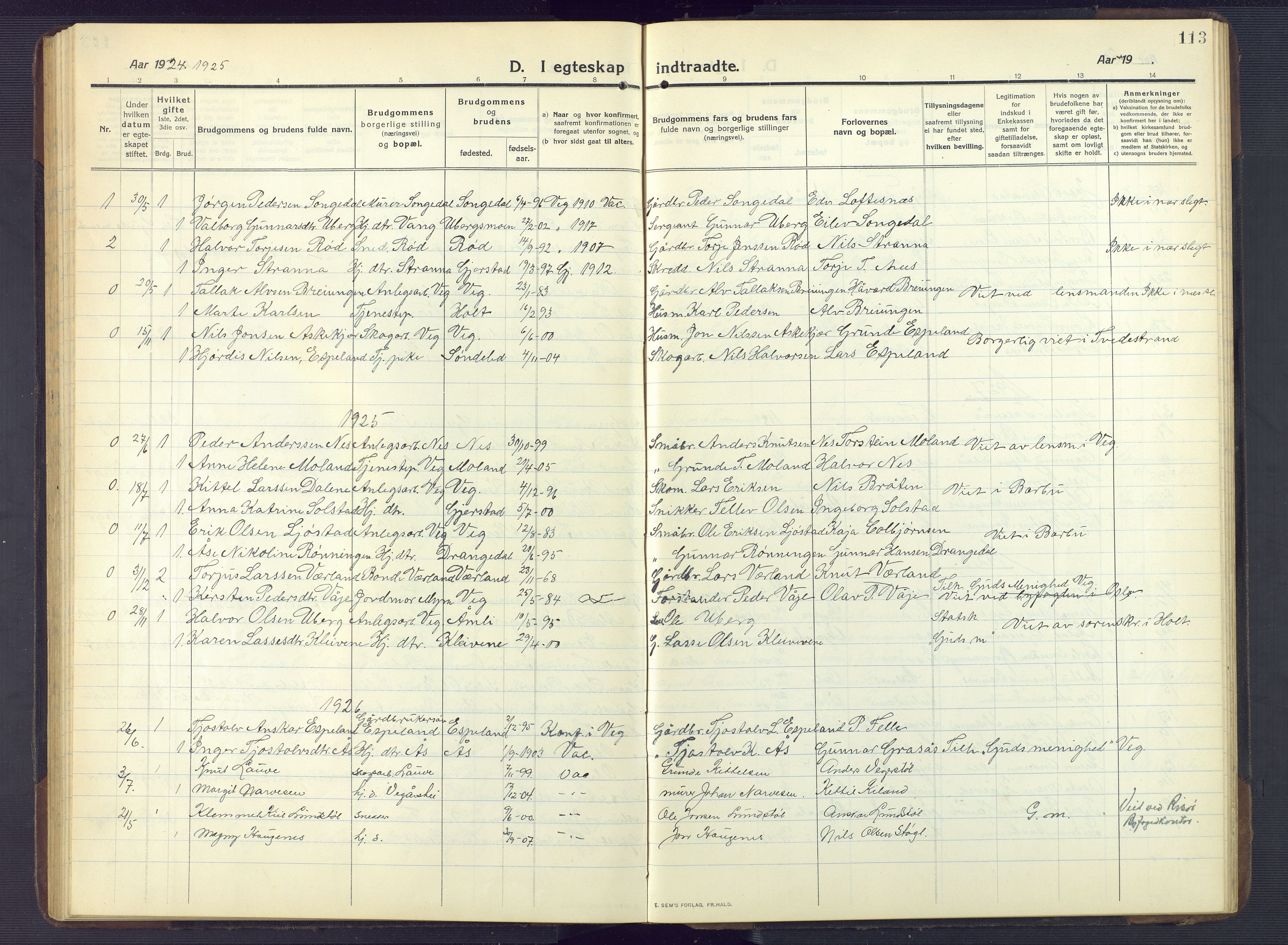 Gjerstad sokneprestkontor, AV/SAK-1111-0014/F/Fb/Fbb/L0005: Klokkerbok nr. B 5, 1911-1949, s. 113