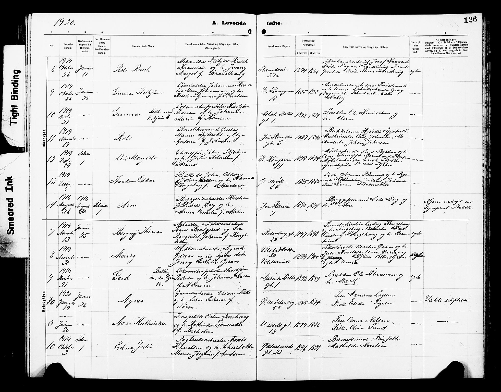 Ministerialprotokoller, klokkerbøker og fødselsregistre - Sør-Trøndelag, SAT/A-1456/605/L0256: Klokkerbok nr. 605C03, 1916-1920, s. 126