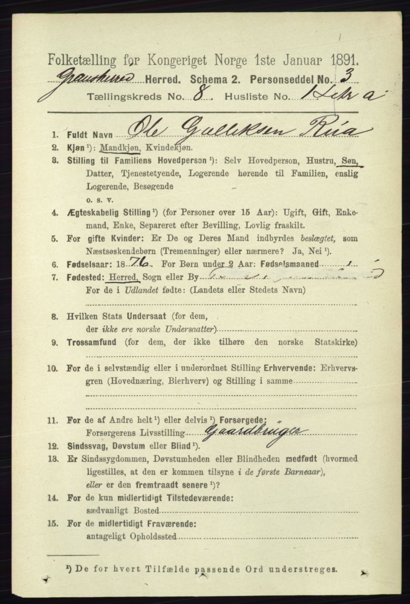 RA, Folketelling 1891 for 0824 Gransherad herred, 1891, s. 1412