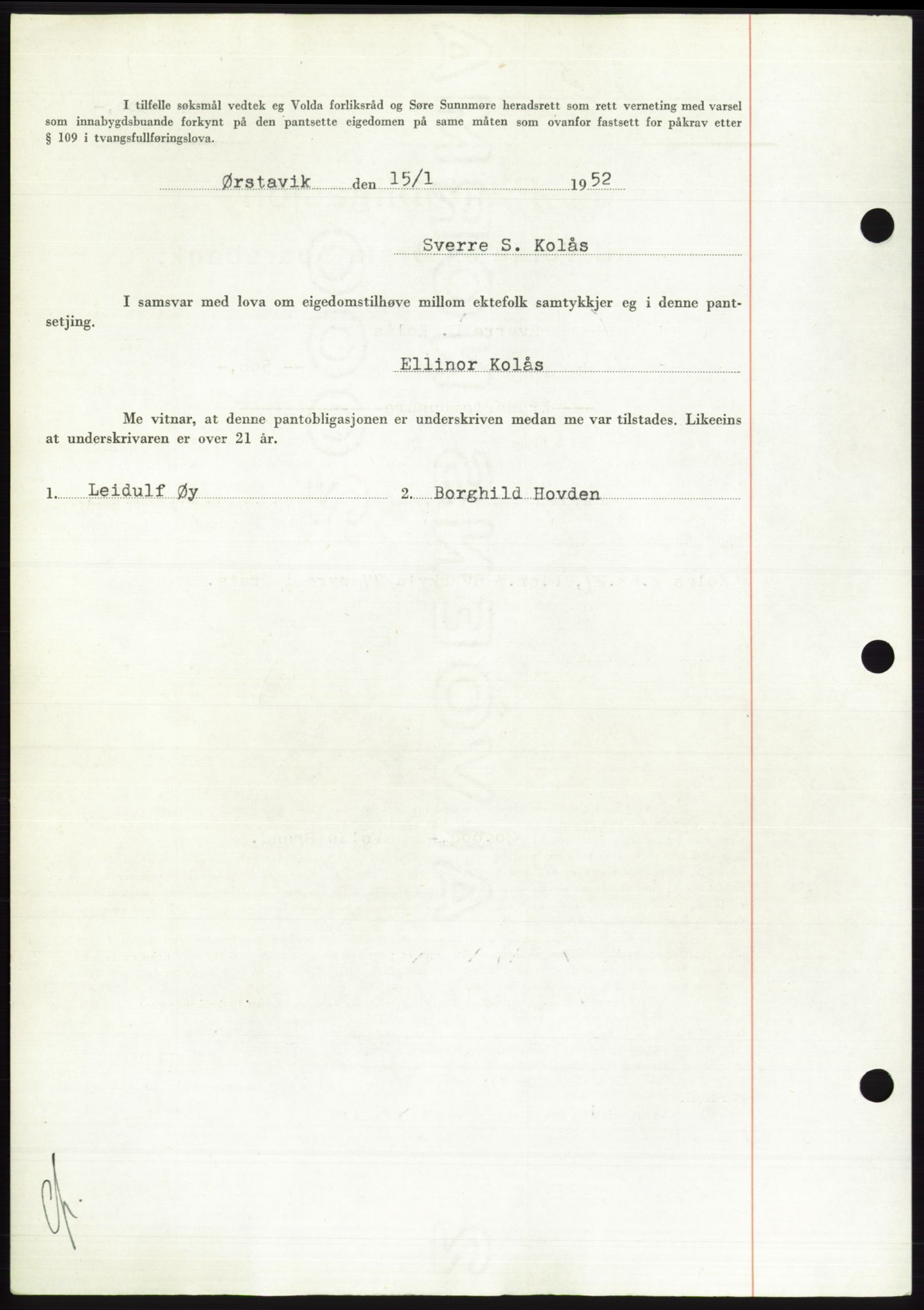 Søre Sunnmøre sorenskriveri, AV/SAT-A-4122/1/2/2C/L0121: Pantebok nr. 9B, 1951-1952, Dagboknr: 155/1952