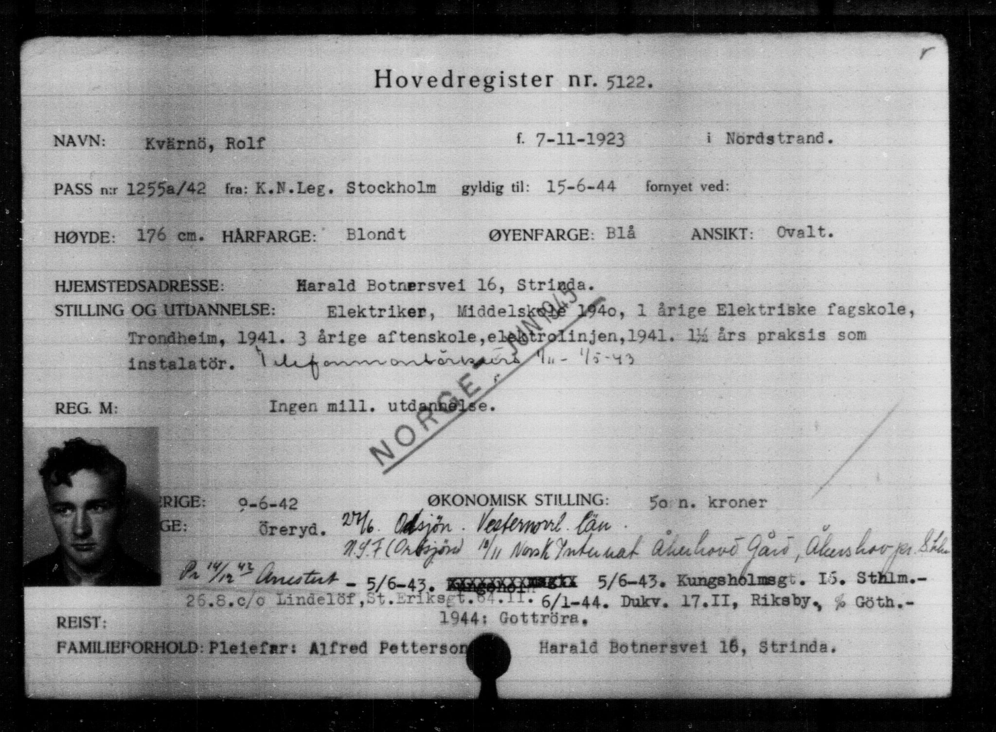 Utenriksstasjonene, Legasjonen i Stockholm, Flyktningkontoret, AV/RA-S-6753/V/Va/L0004: Kjesäterkartoteket, flyktninger med registreringsnr. 3496-6610, 1940-1945, s. 1915