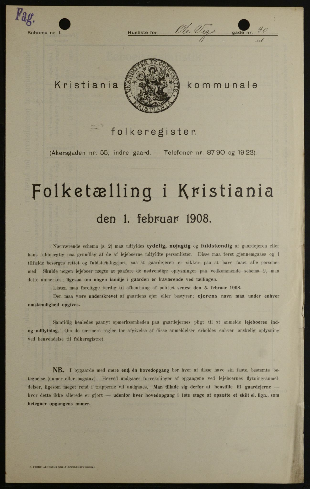 OBA, Kommunal folketelling 1.2.1908 for Kristiania kjøpstad, 1908, s. 67848