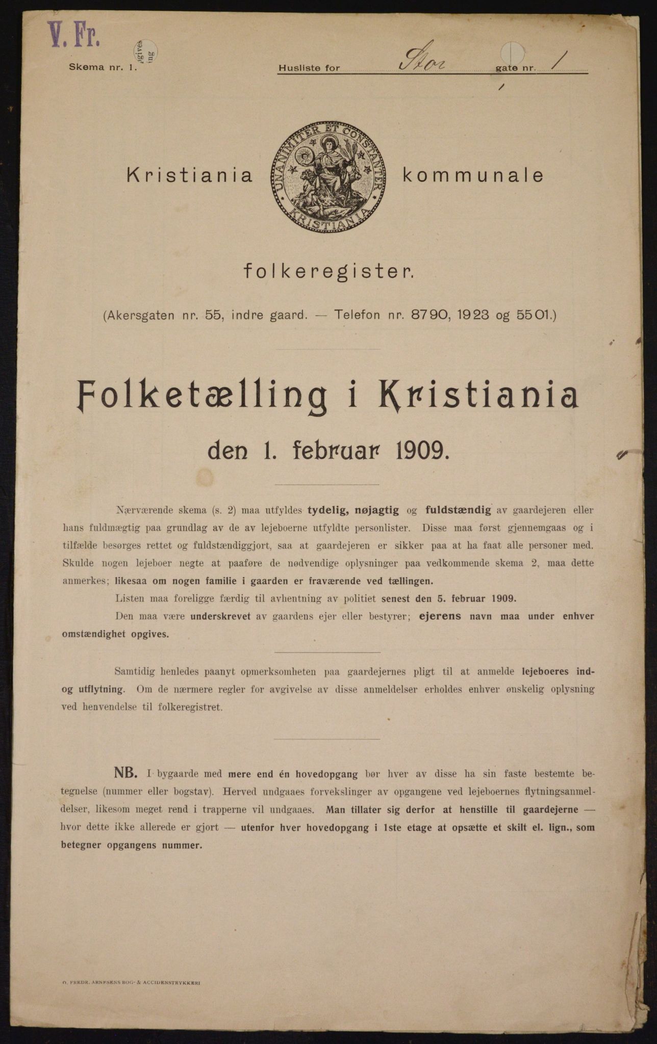 OBA, Kommunal folketelling 1.2.1909 for Kristiania kjøpstad, 1909, s. 93001