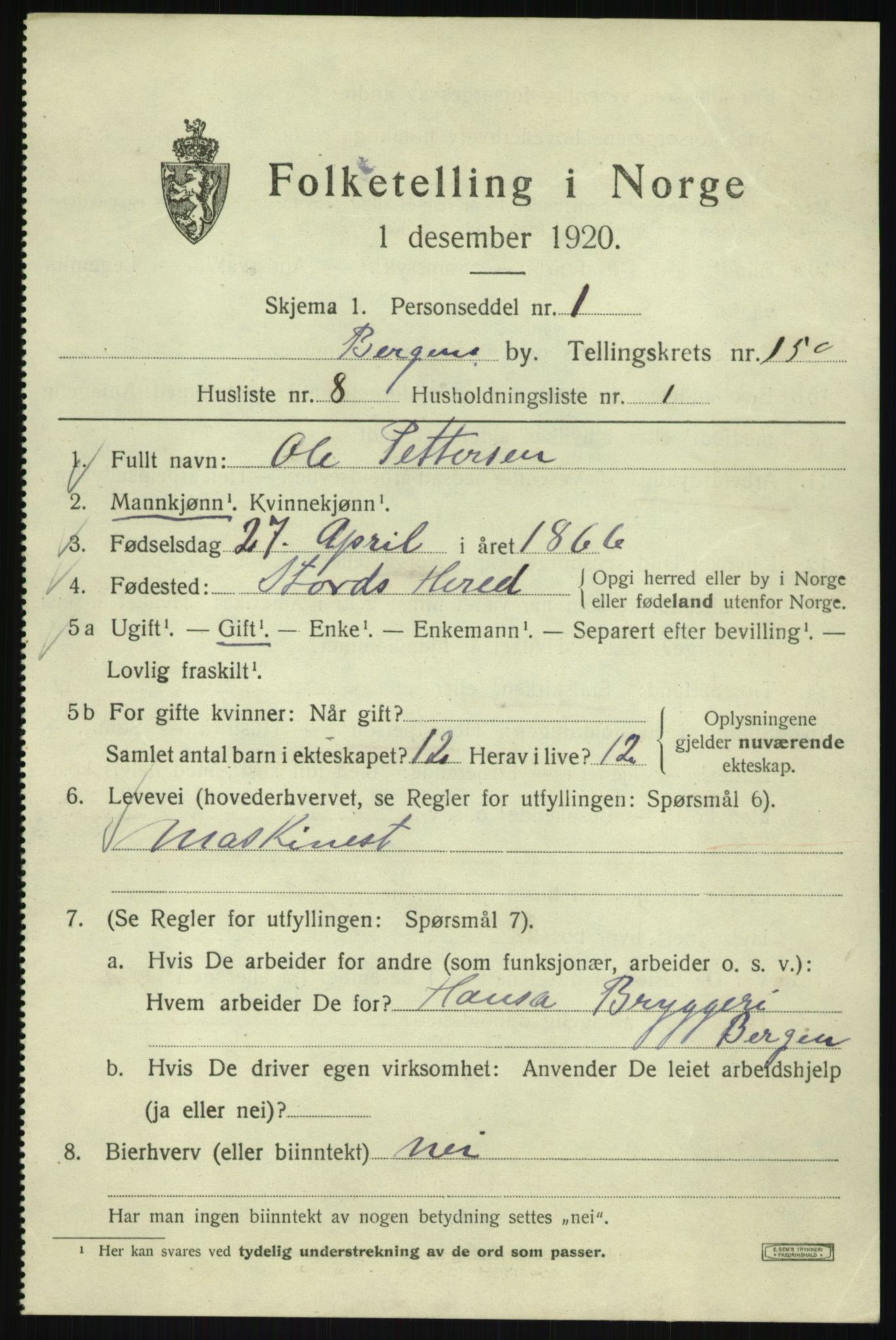 SAB, Folketelling 1920 for 1301 Bergen kjøpstad, 1920, s. 246191