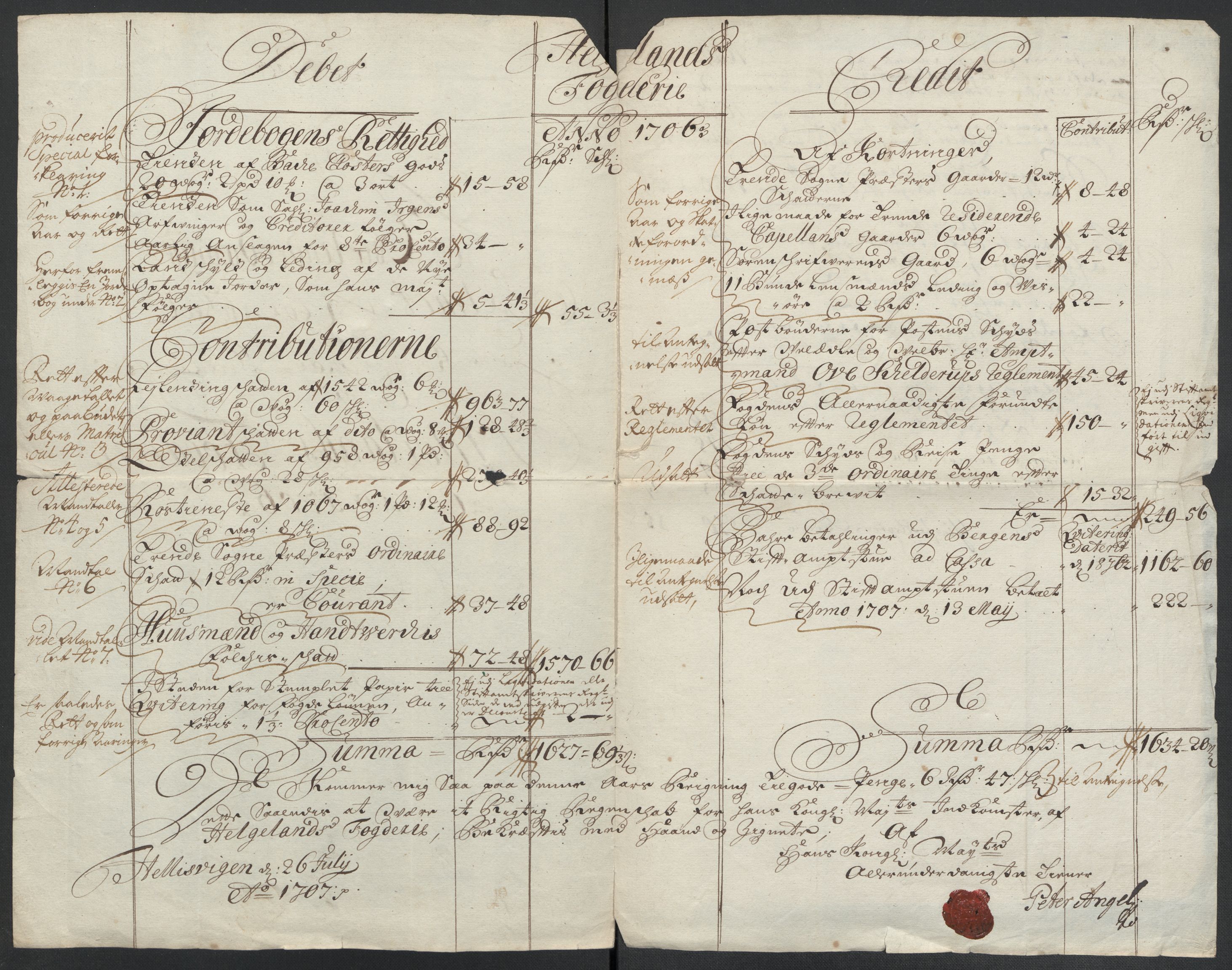 Rentekammeret inntil 1814, Reviderte regnskaper, Fogderegnskap, AV/RA-EA-4092/R65/L4509: Fogderegnskap Helgeland, 1706-1707, s. 5