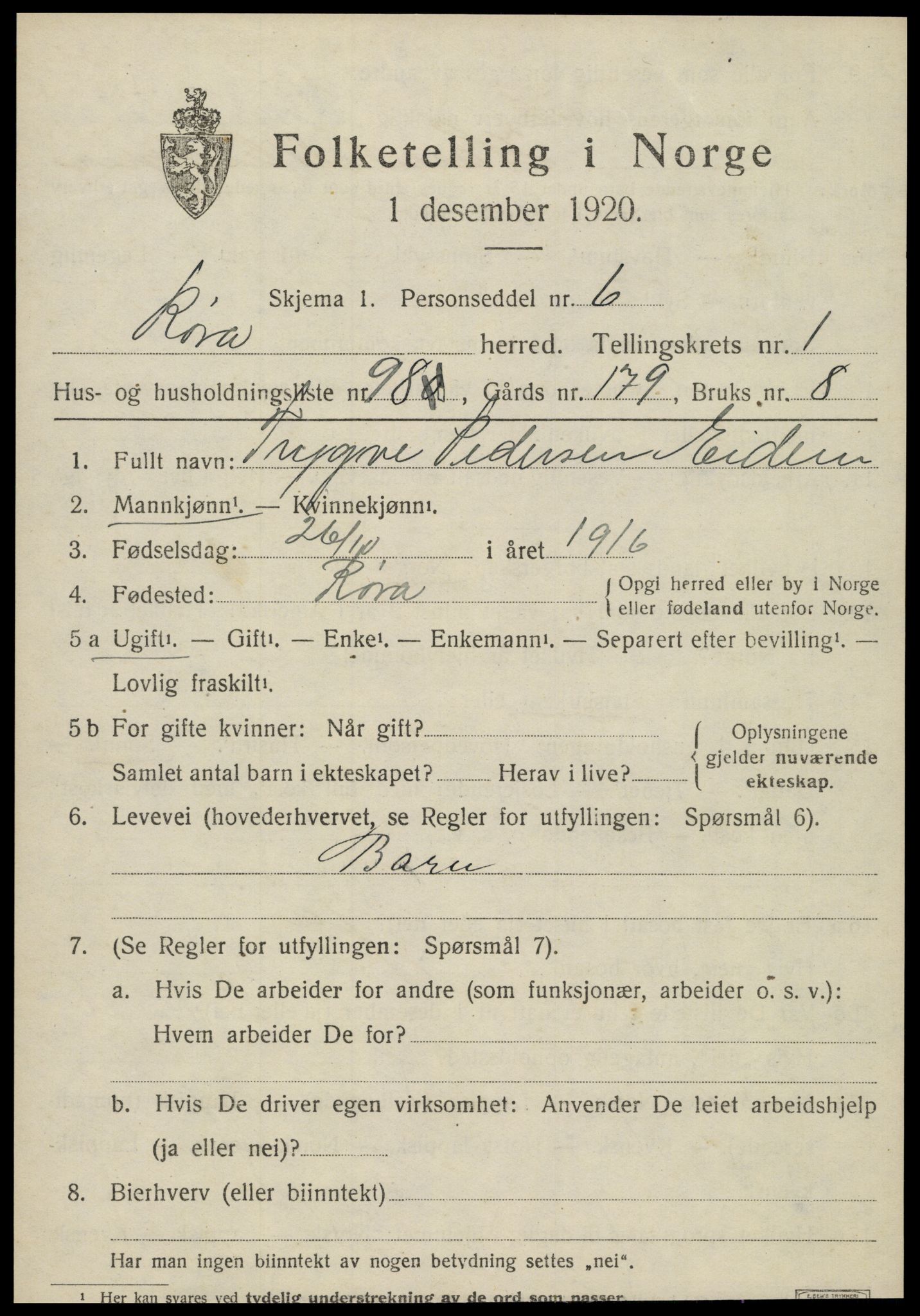 SAT, Folketelling 1920 for 1730 Røra herred, 1920, s. 1457