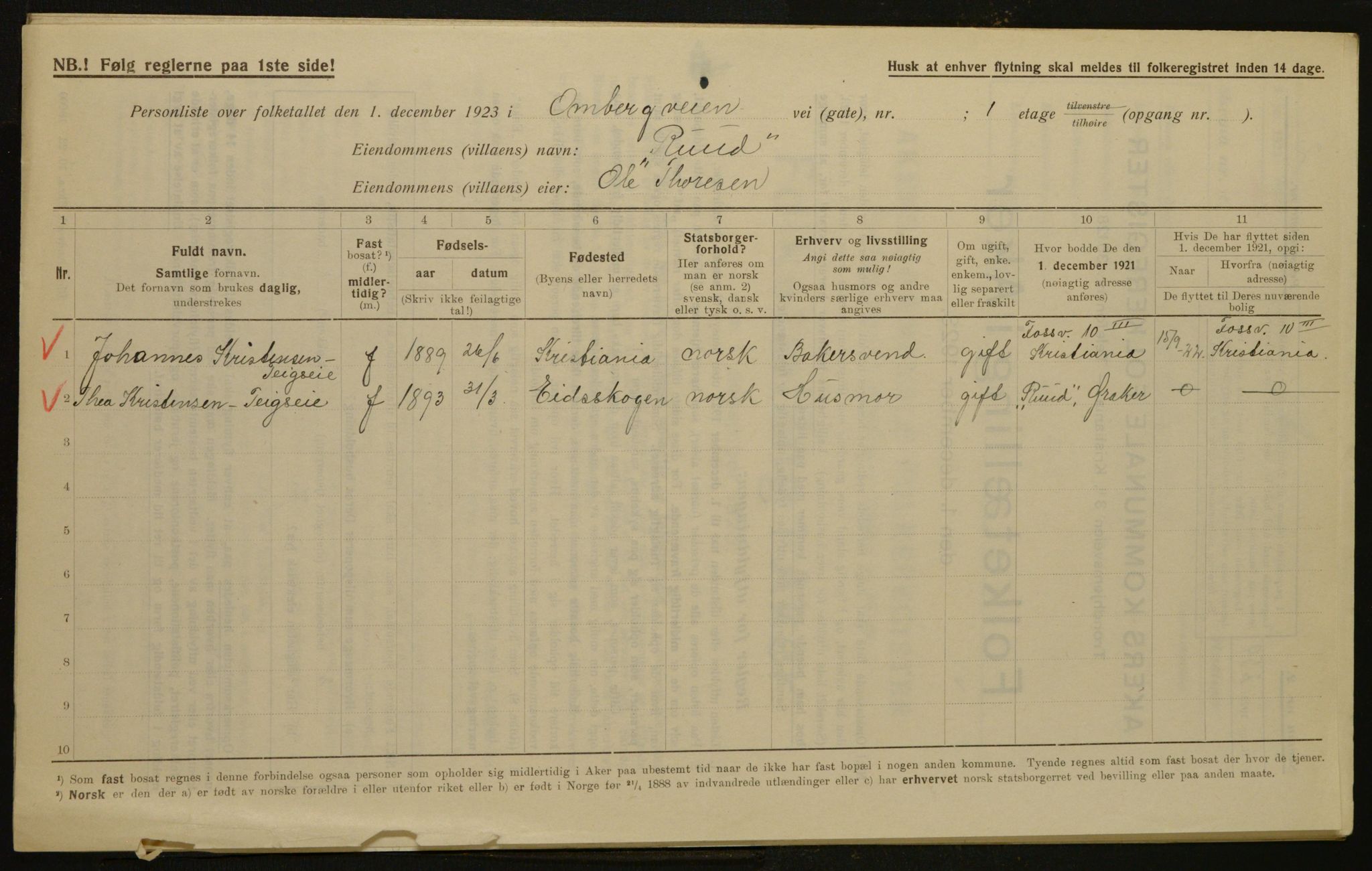 , Kommunal folketelling 1.12.1923 for Aker, 1923, s. 1719