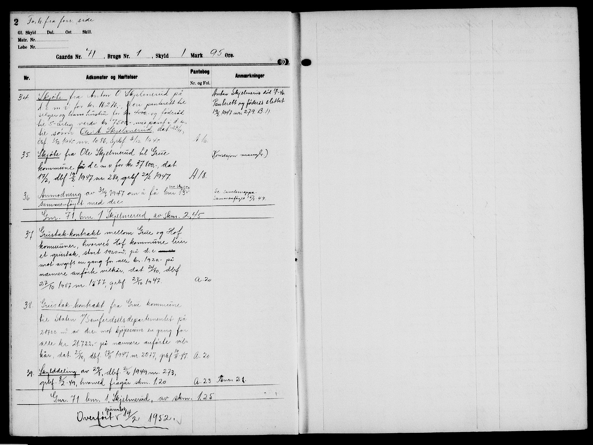 Solør tingrett, SAH/TING-008/H/Ha/Hag/L0005: Panteregister nr. V, 1935-1935, s. 2