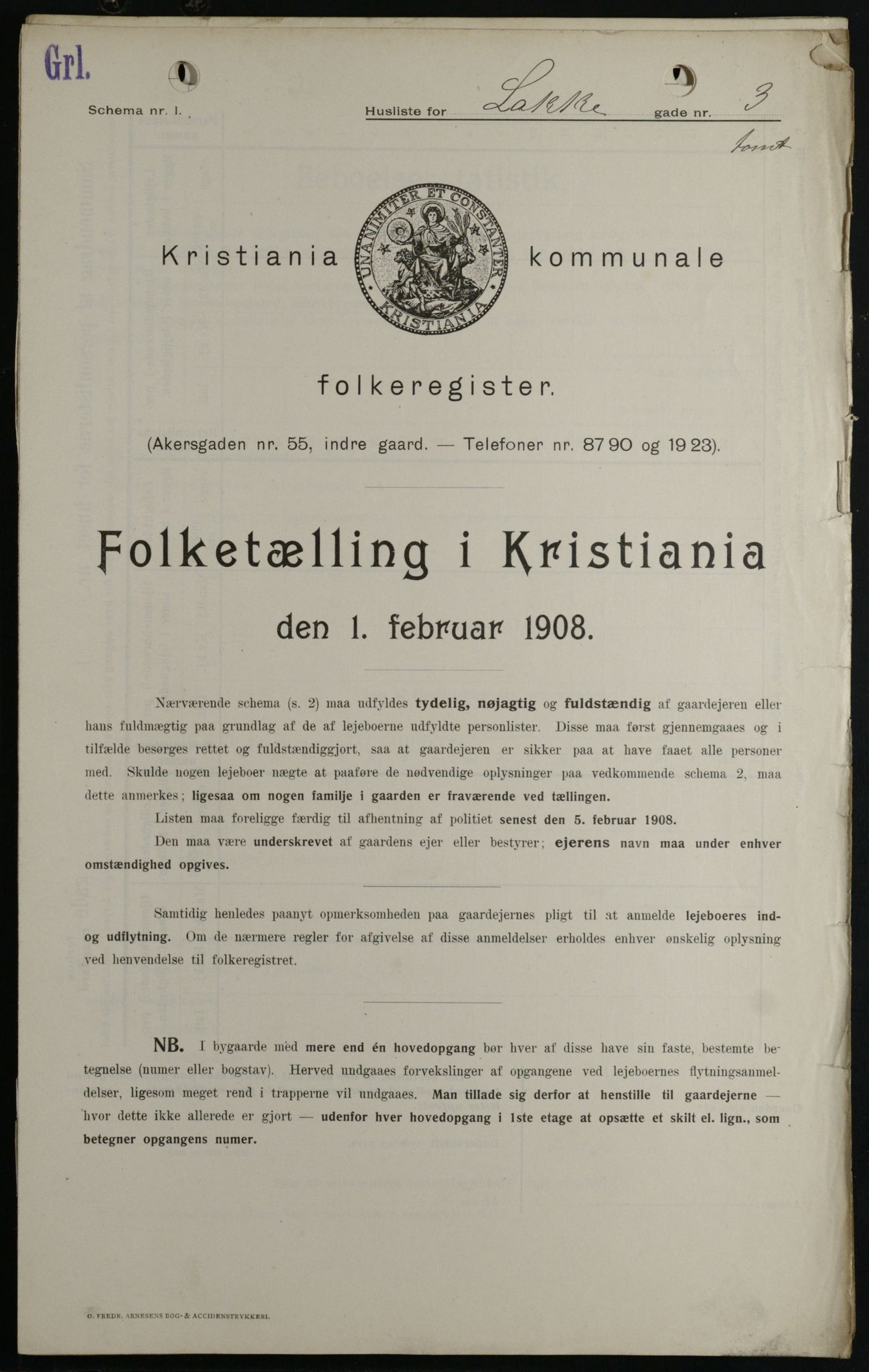 OBA, Kommunal folketelling 1.2.1908 for Kristiania kjøpstad, 1908, s. 49581