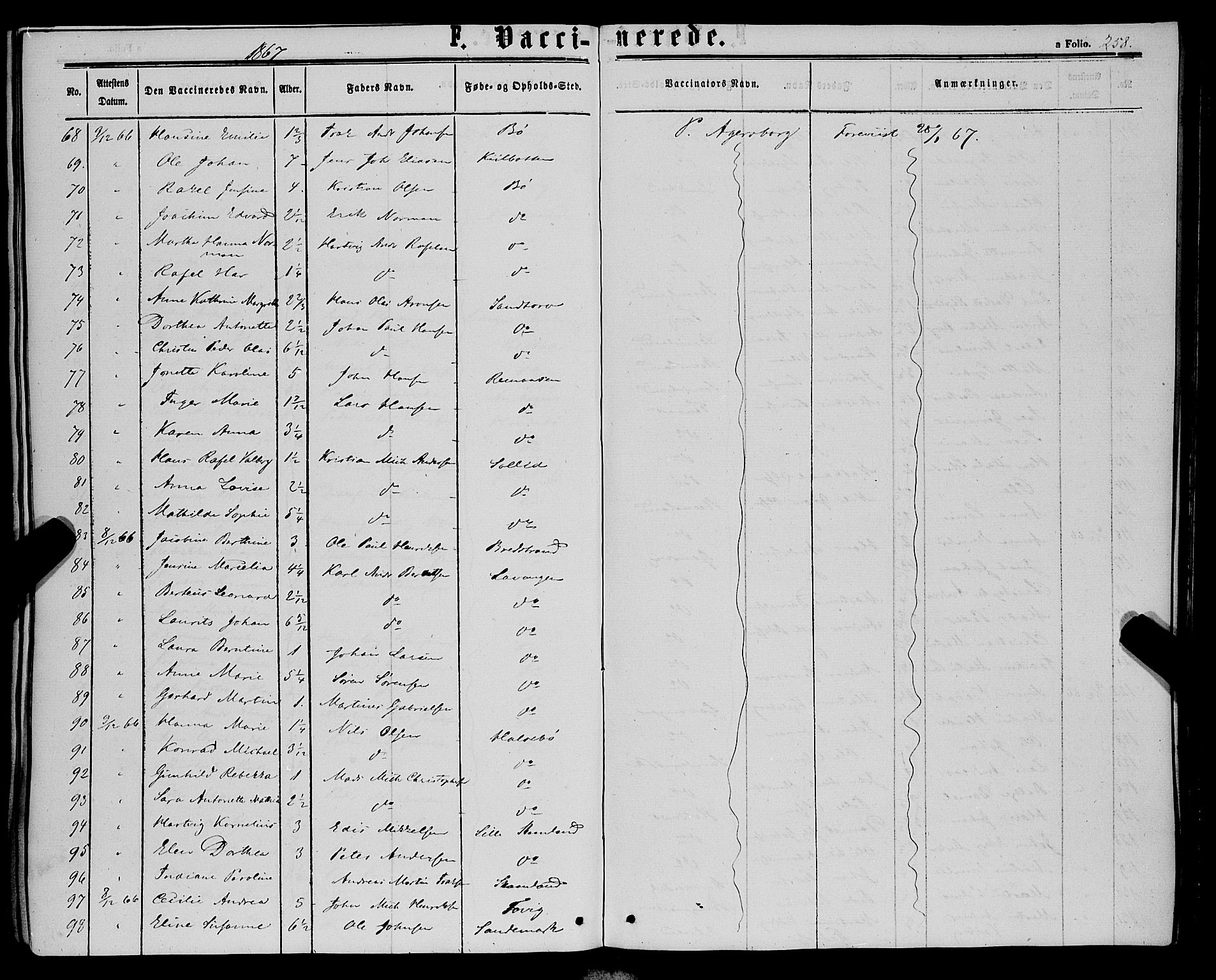 Trondenes sokneprestkontor, AV/SATØ-S-1319/H/Ha/L0012kirke: Ministerialbok nr. 12, 1863-1870, s. 258