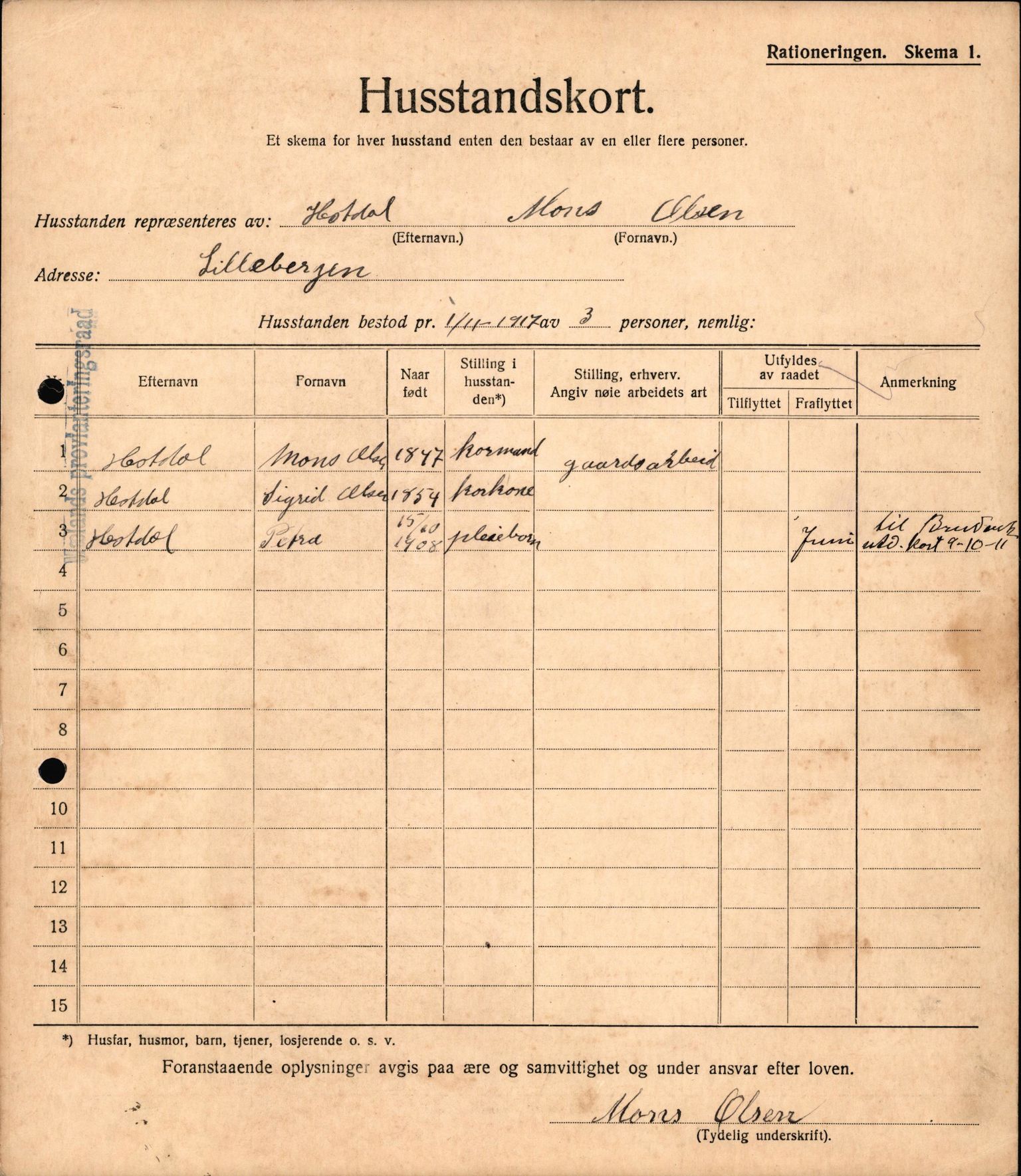 IKAH, Meland kommune, Provianteringsrådet, Husstander per 01.11.1917, 1917-1918, s. 274