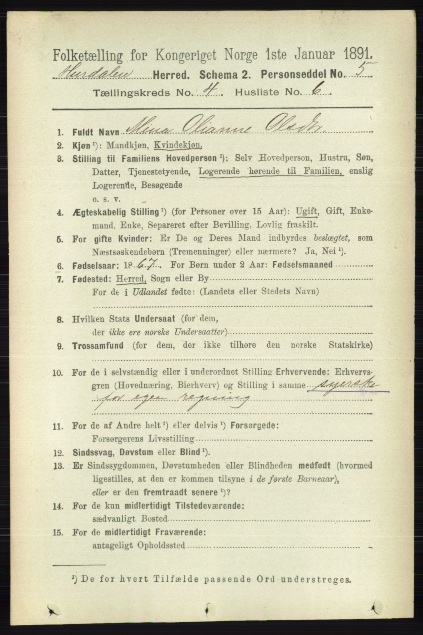 RA, Folketelling 1891 for 0239 Hurdal herred, 1891, s. 1464