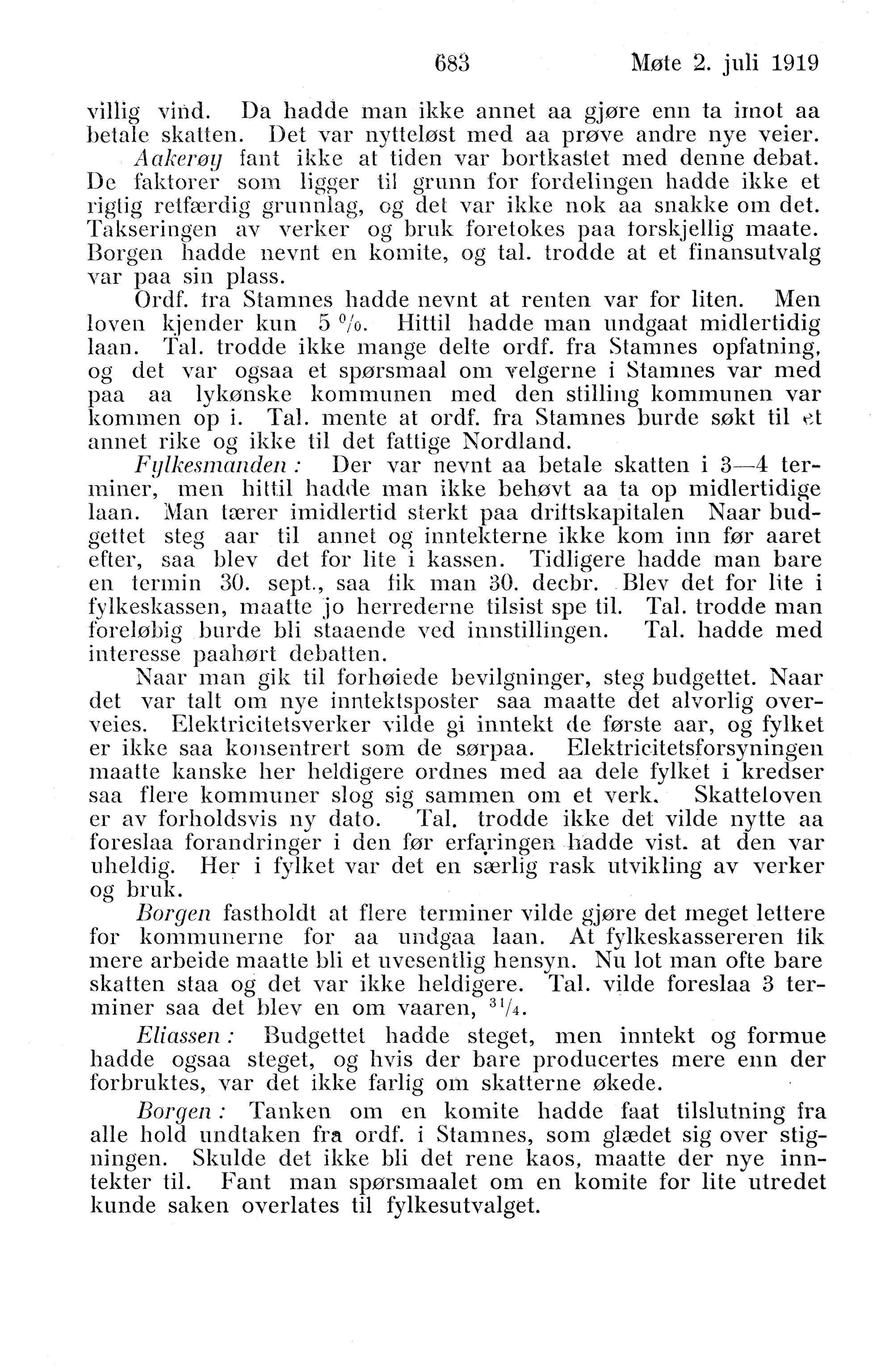 Nordland Fylkeskommune. Fylkestinget, AIN/NFK-17/176/A/Ac/L0042: Fylkestingsforhandlinger 1919, 1919