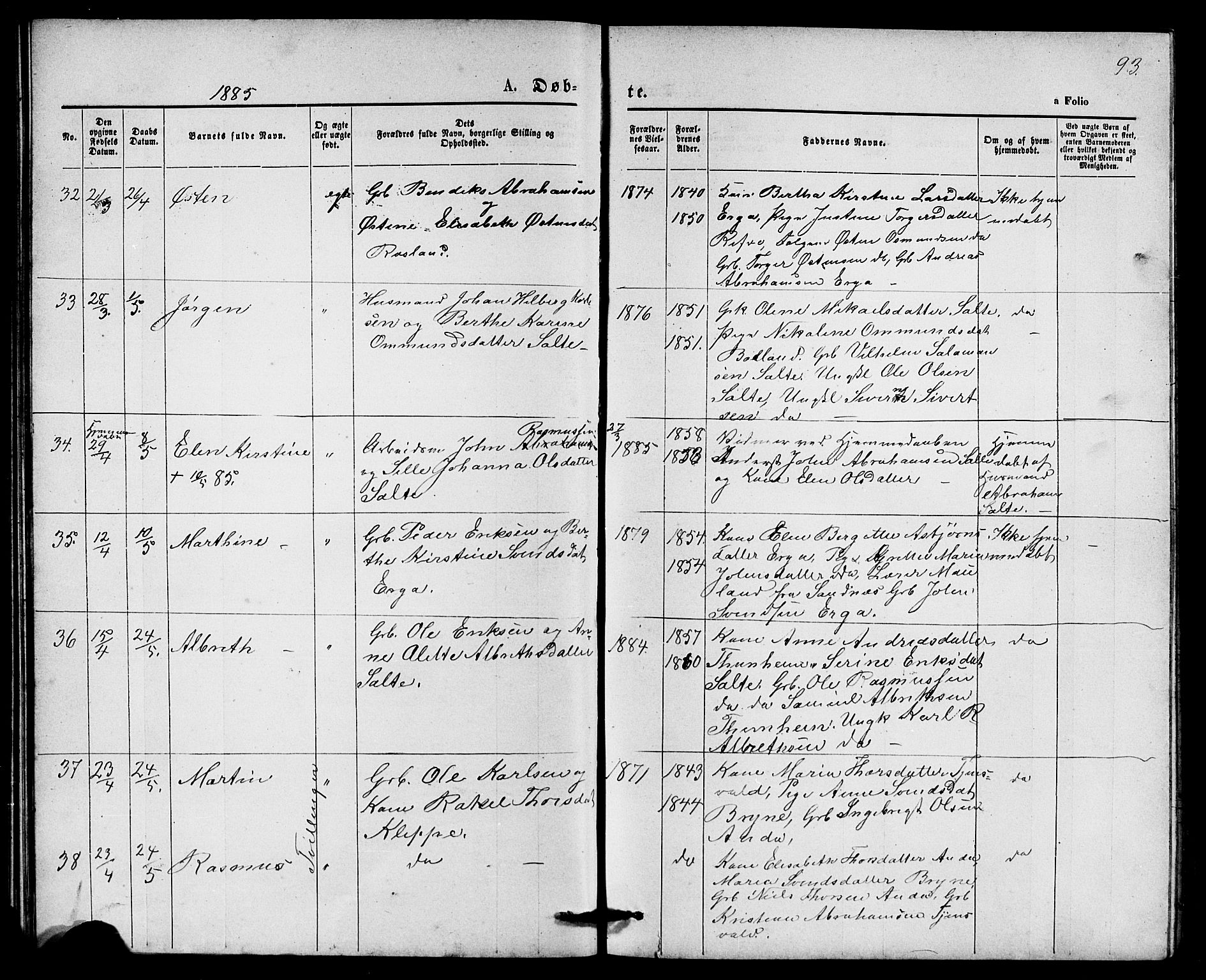Klepp sokneprestkontor, AV/SAST-A-101803/001/3/30BB/L0003: Klokkerbok nr. B 3, 1876-1888, s. 93
