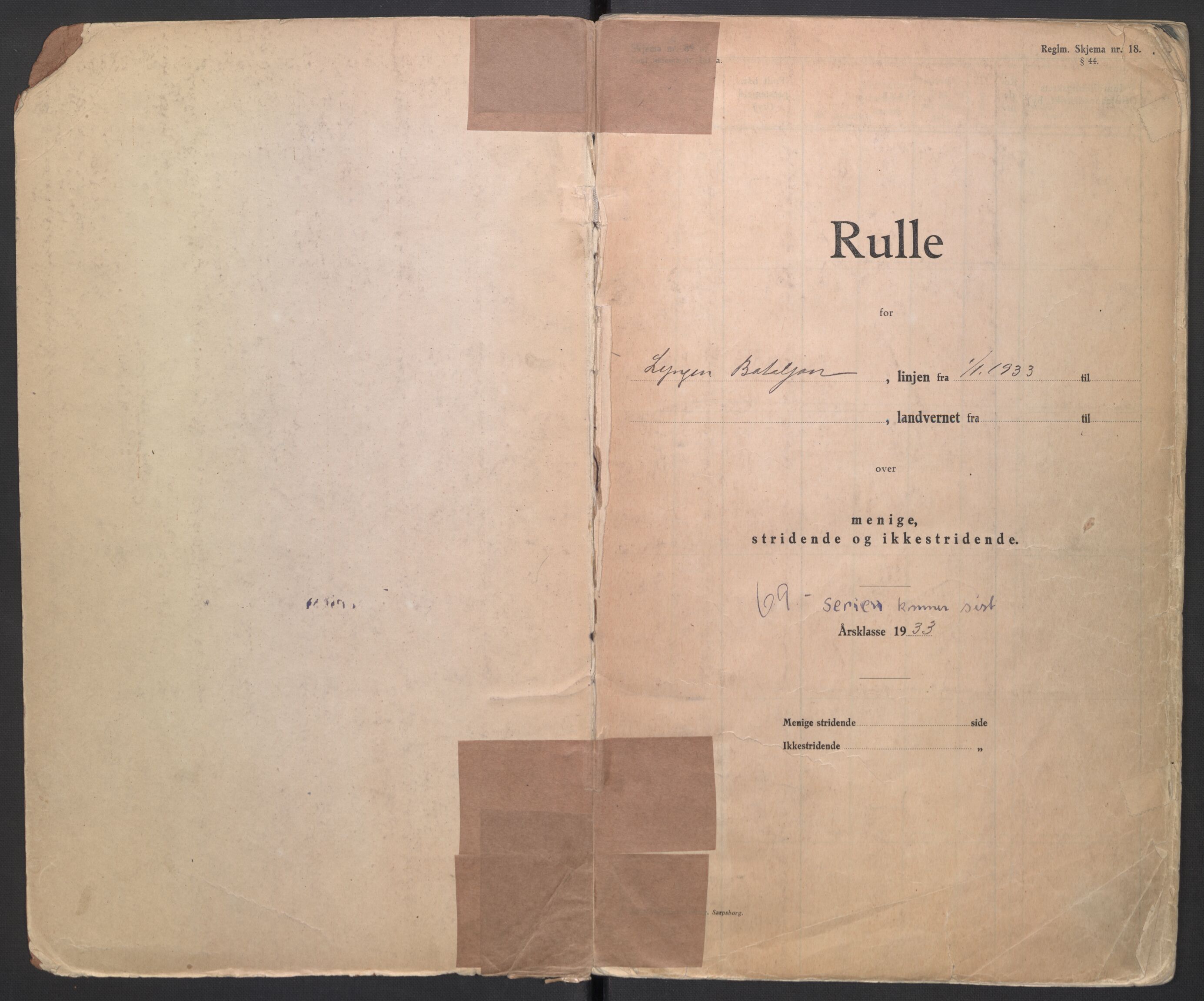 Forsvaret, Troms infanteriregiment nr. 16, AV/RA-RAFA-3146/P/Pa/L0006/0006: Ruller / Rulle for Lyngen bataljons menige mannskaper, årsklasse 1933, 1933