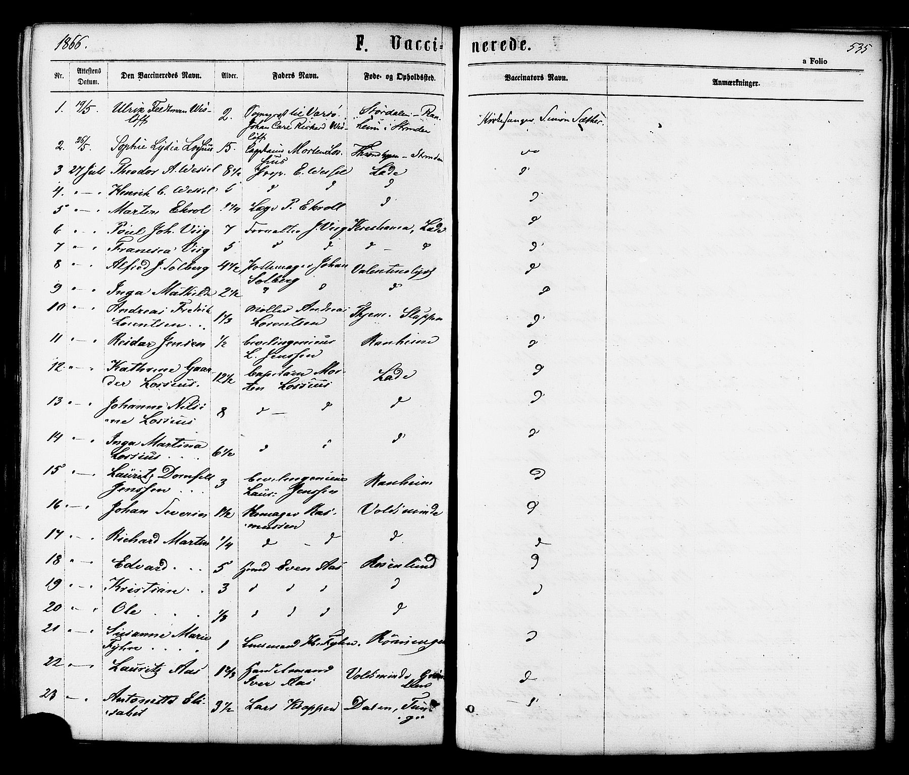 Ministerialprotokoller, klokkerbøker og fødselsregistre - Sør-Trøndelag, SAT/A-1456/606/L0293: Ministerialbok nr. 606A08, 1866-1877, s. 535