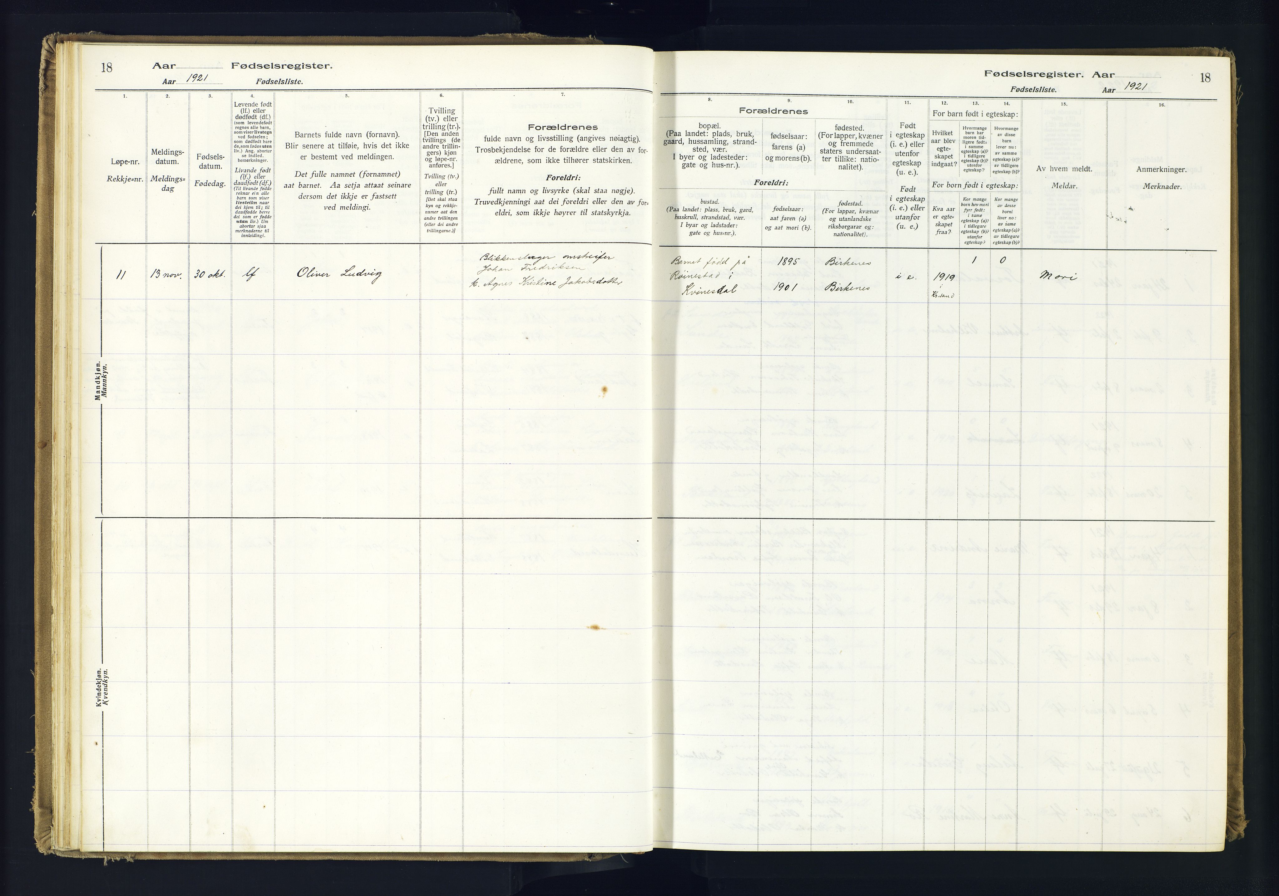 Hægebostad sokneprestkontor, SAK/1111-0024/J/Ja/L0001: Fødselsregister nr. II.6.7, 1916-1982, s. 18