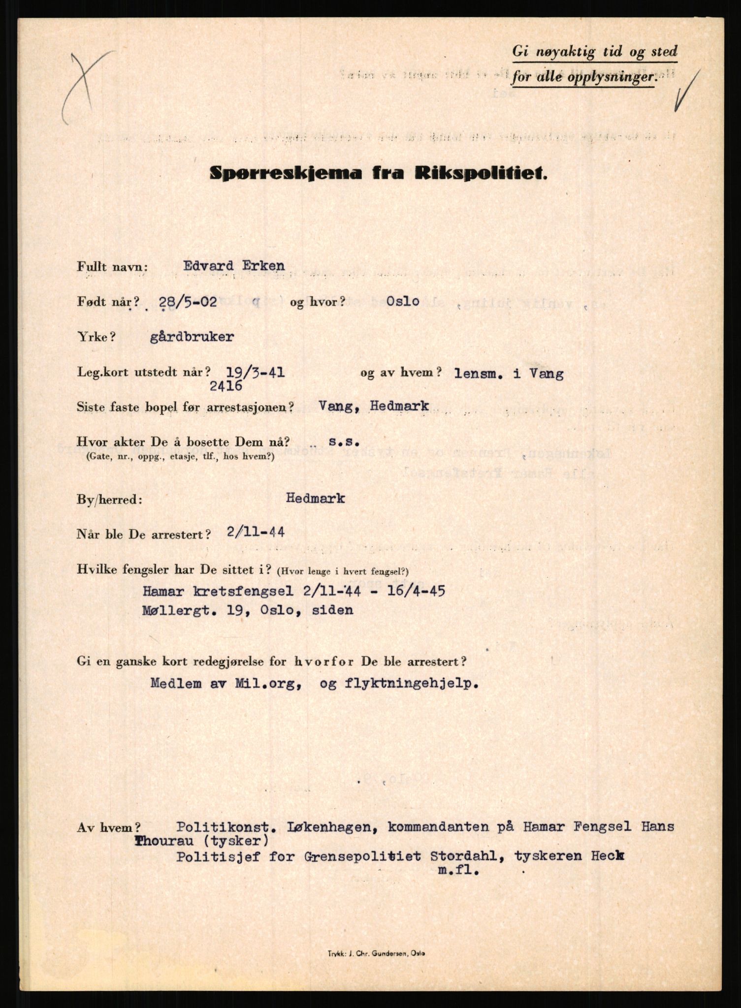 Rikspolitisjefen, AV/RA-S-1560/L/L0004: Eriksen, Alf - Geving, Øivind, 1940-1945, s. 163