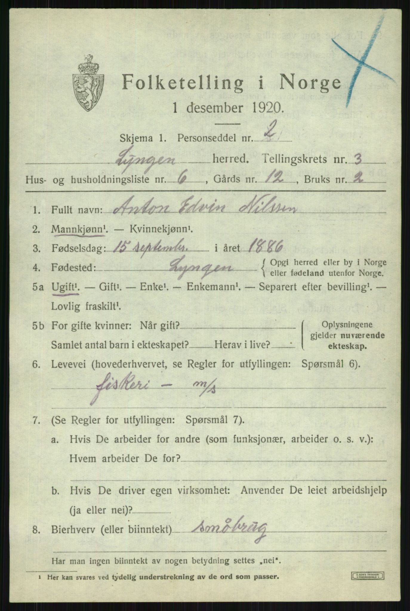 SATØ, Folketelling 1920 for 1938 Lyngen herred, 1920, s. 3541