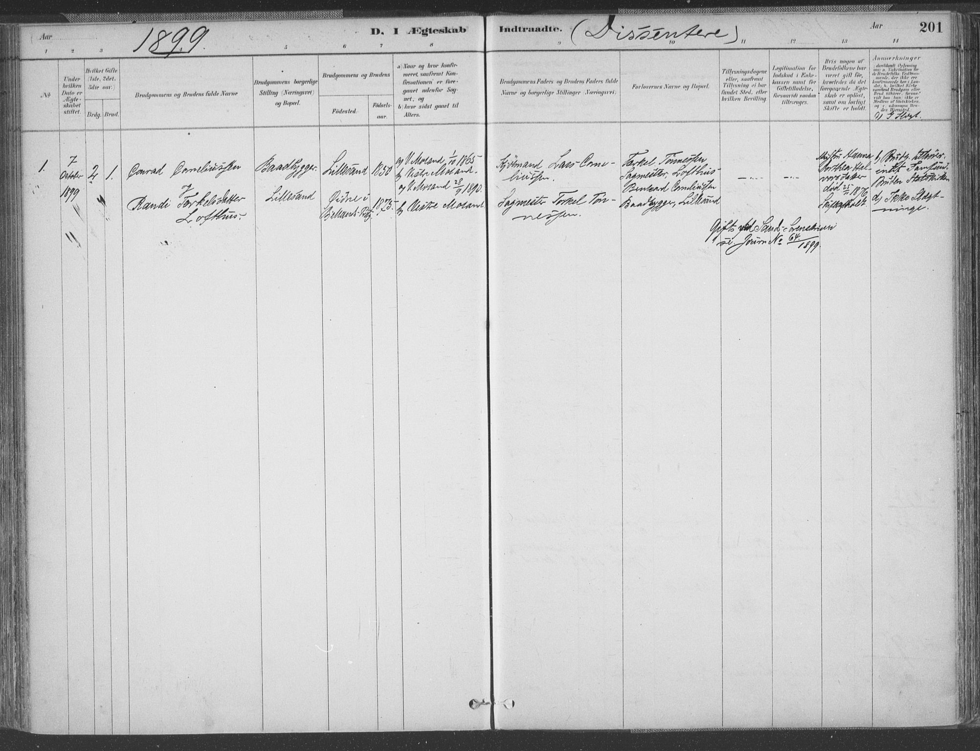 Vestre Moland sokneprestkontor, AV/SAK-1111-0046/F/Fa/Fab/L0009: Ministerialbok nr. A 9, 1884-1899, s. 201