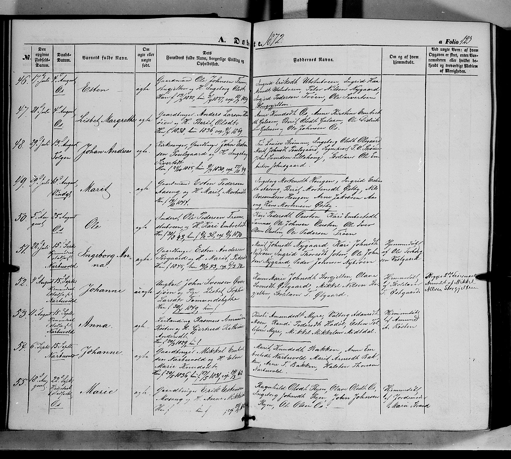 Tolga prestekontor, AV/SAH-PREST-062/K/L0006: Ministerialbok nr. 6, 1852-1876, s. 123