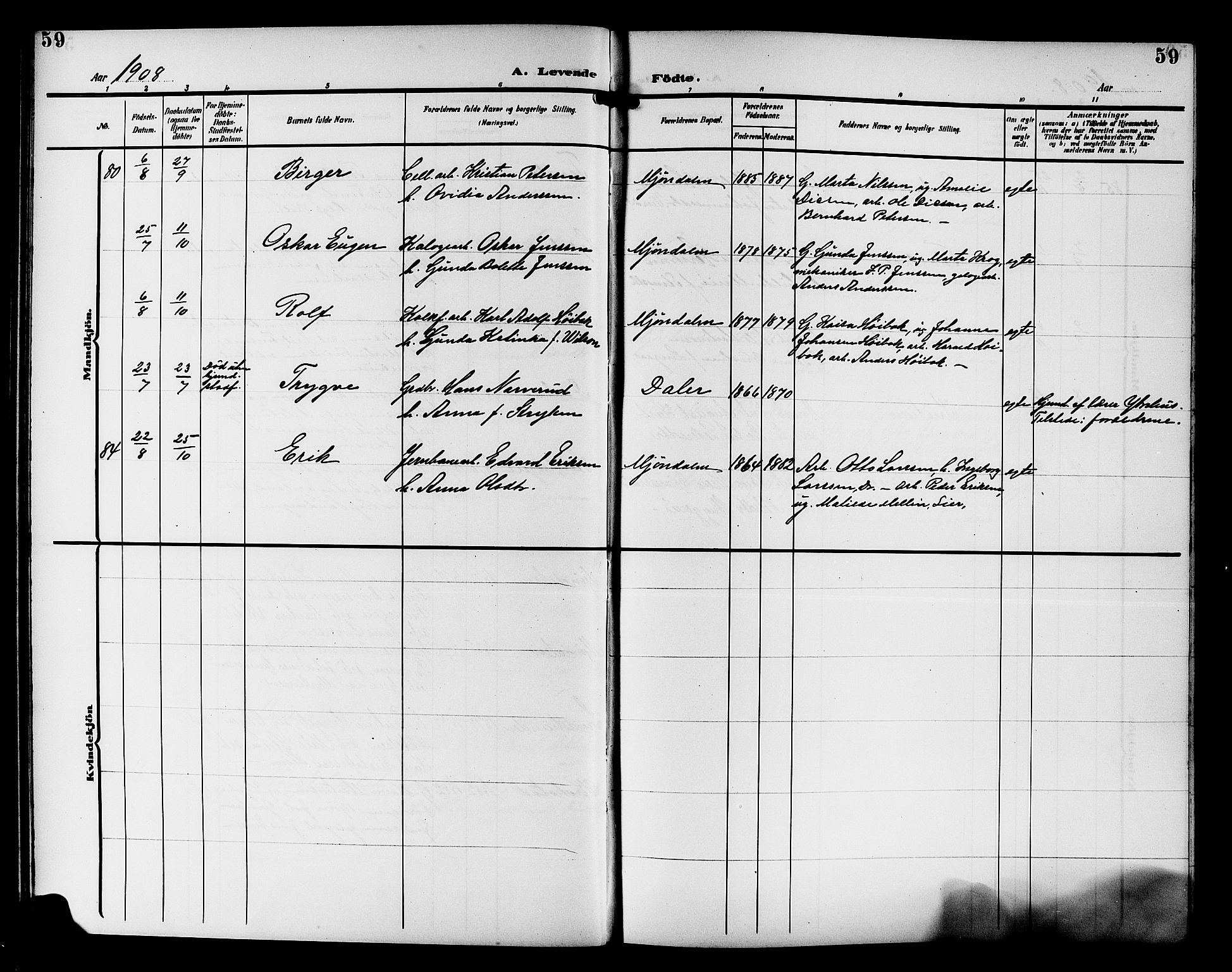 Nedre Eiker kirkebøker, AV/SAKO-A-612/G/Ga/L0004: Klokkerbok nr. 4, 1905-1912, s. 59