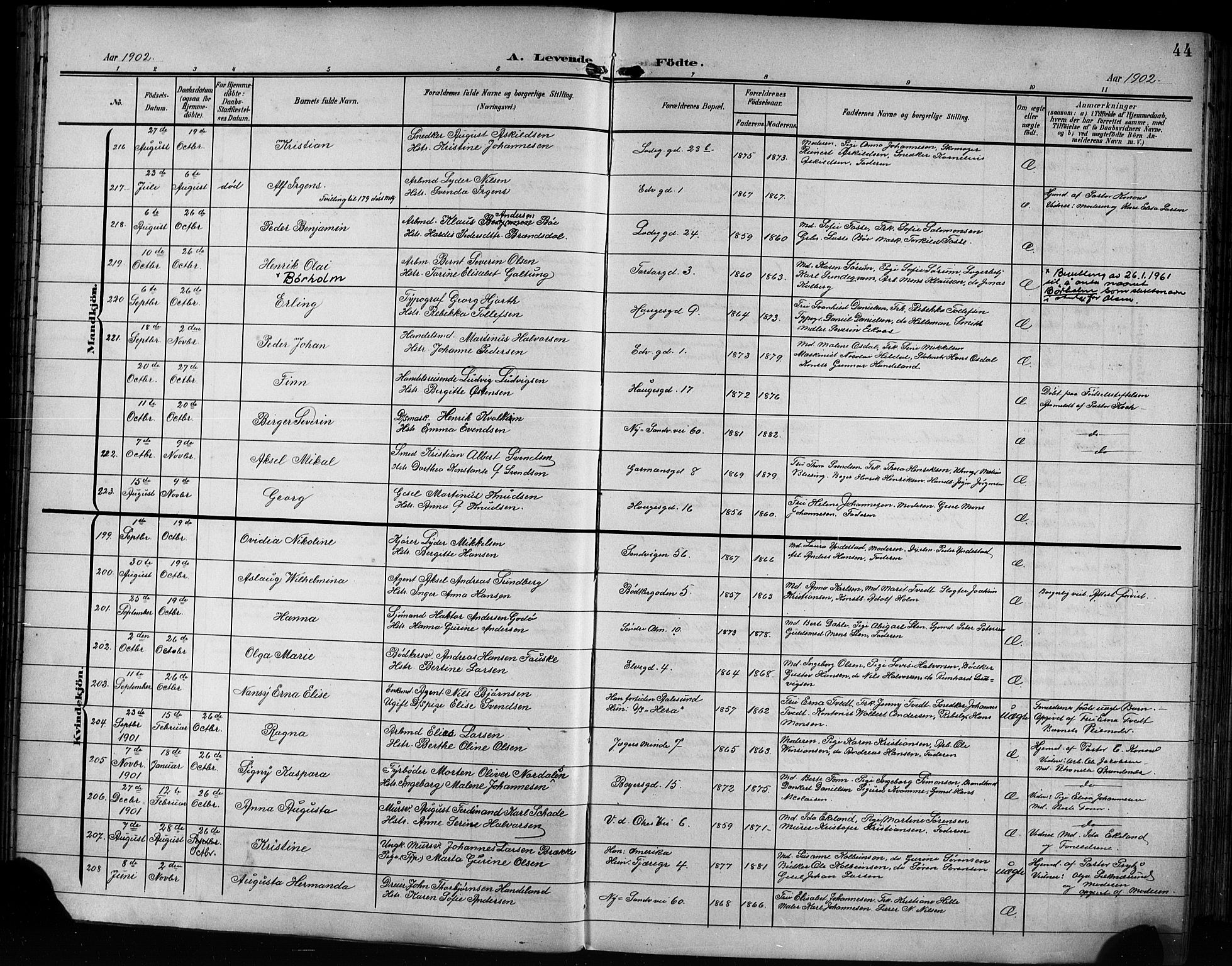 Sandviken Sokneprestembete, AV/SAB-A-77601/H/Hb/L0004: Klokkerbok nr. B 1, 1901-1914, s. 44