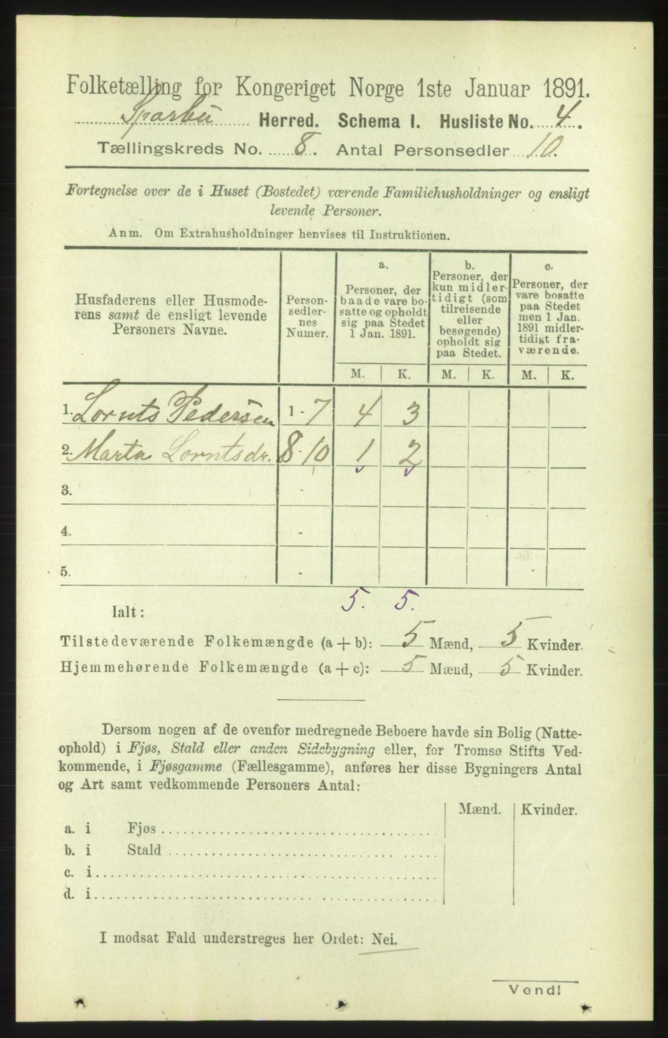 RA, Folketelling 1891 for 1731 Sparbu herred, 1891, s. 2764